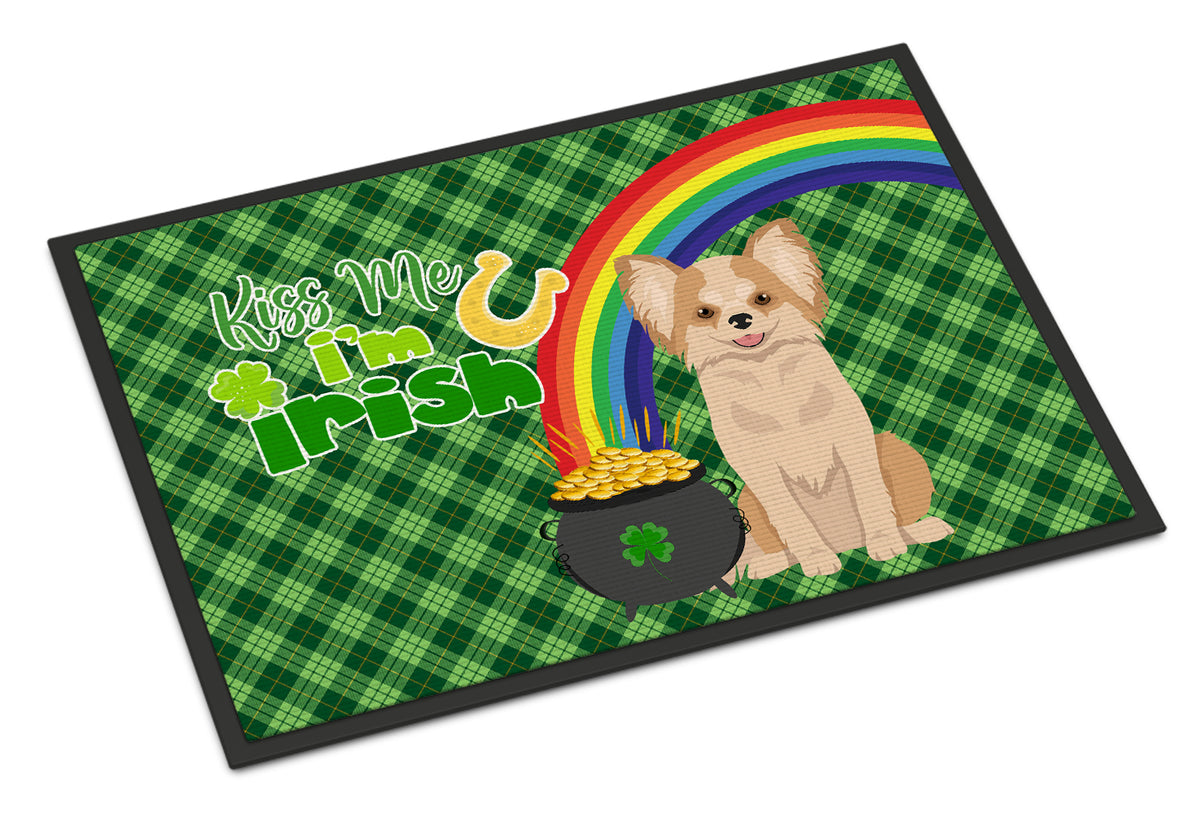 Buy this Longhaired Gold and White Chihuahua St. Patrick&#39;s Day Indoor or Outdoor Mat 24x36