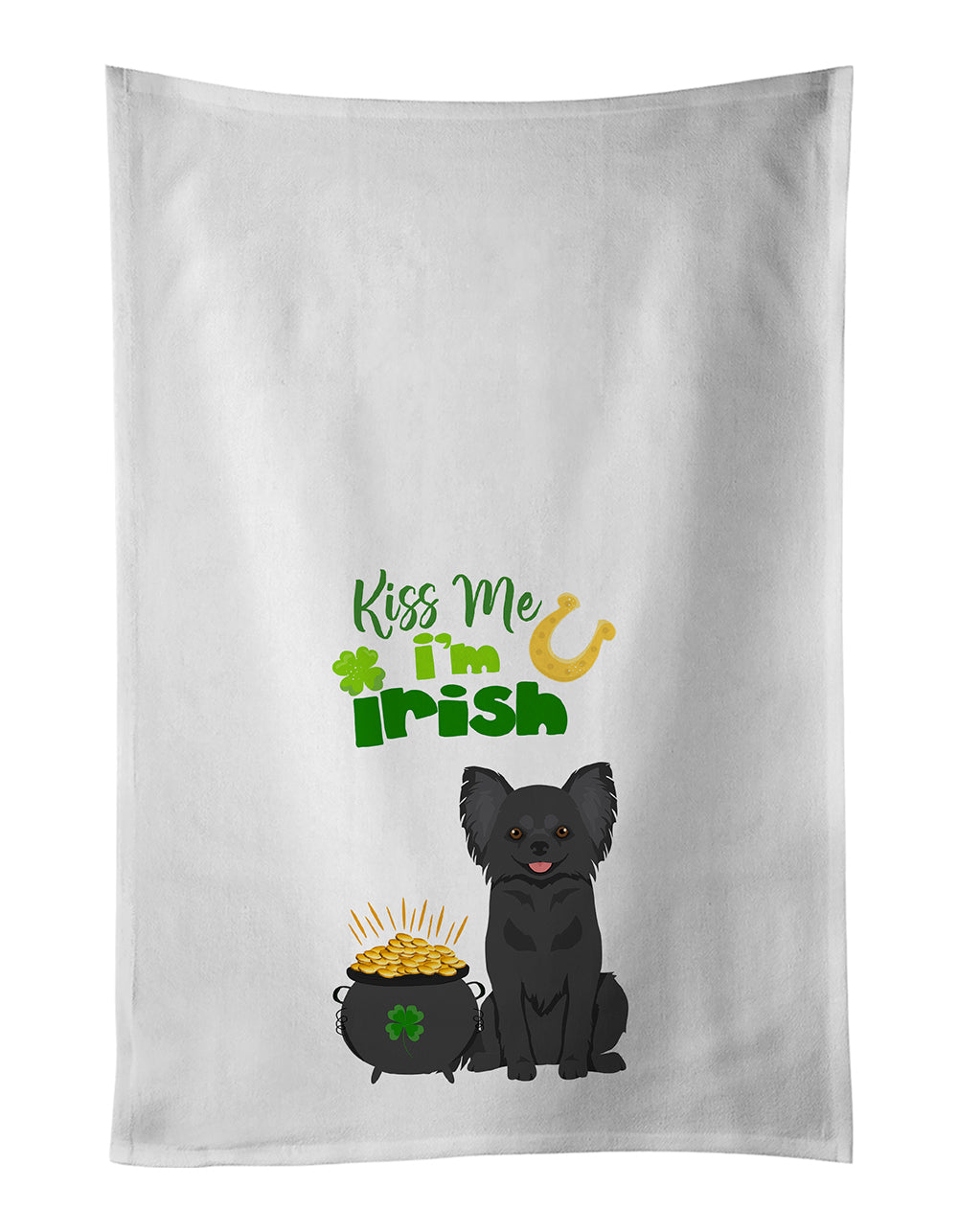 Buy this Longhaired Black Chihuahua St. Patrick's Day White Kitchen Towel Set of 2 Dish Towels