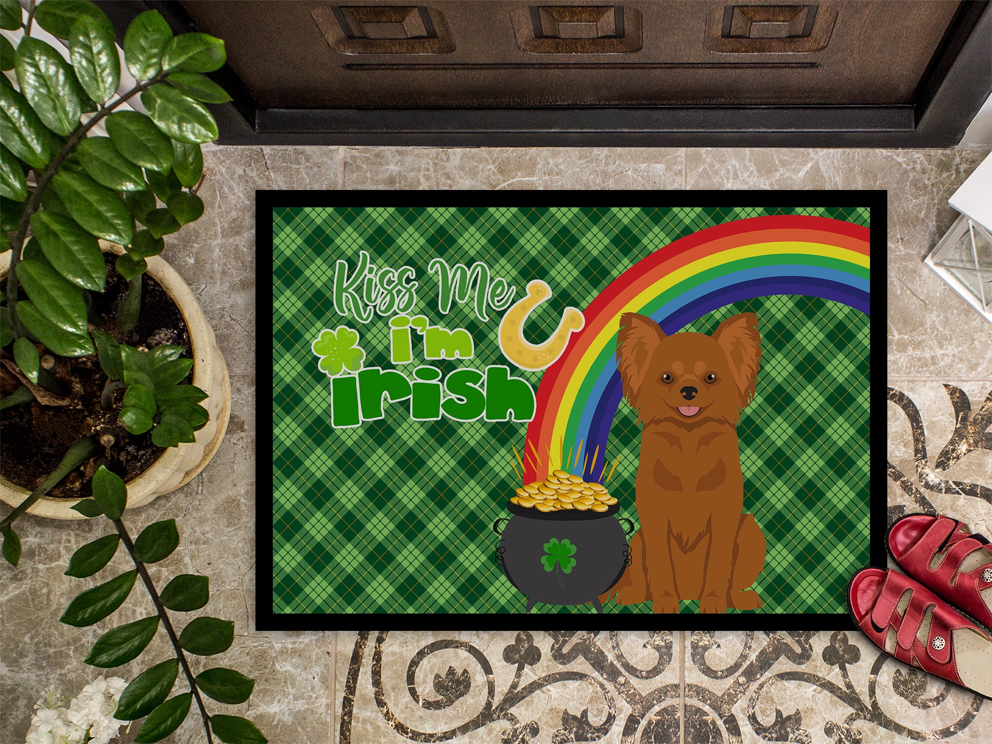 Longhaired Red Chihuahua St. Patrick's Day Indoor or Outdoor Mat 24x36 - the-store.com