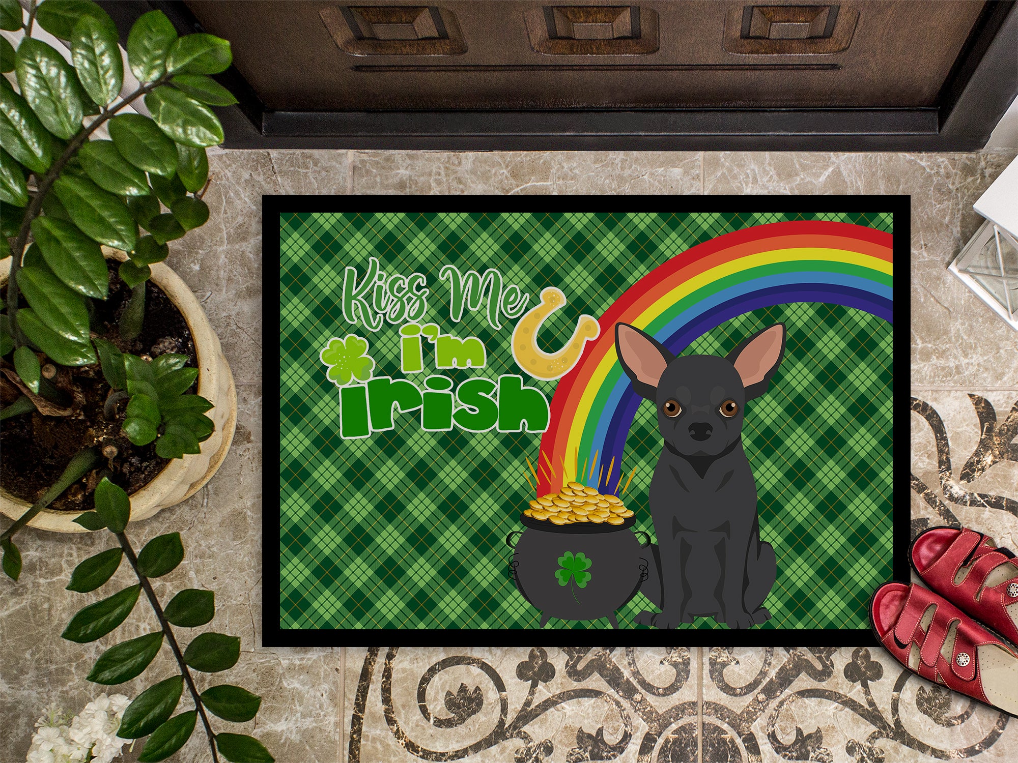 Black Chihuahua St. Patrick's Day Indoor or Outdoor Mat 24x36 - the-store.com