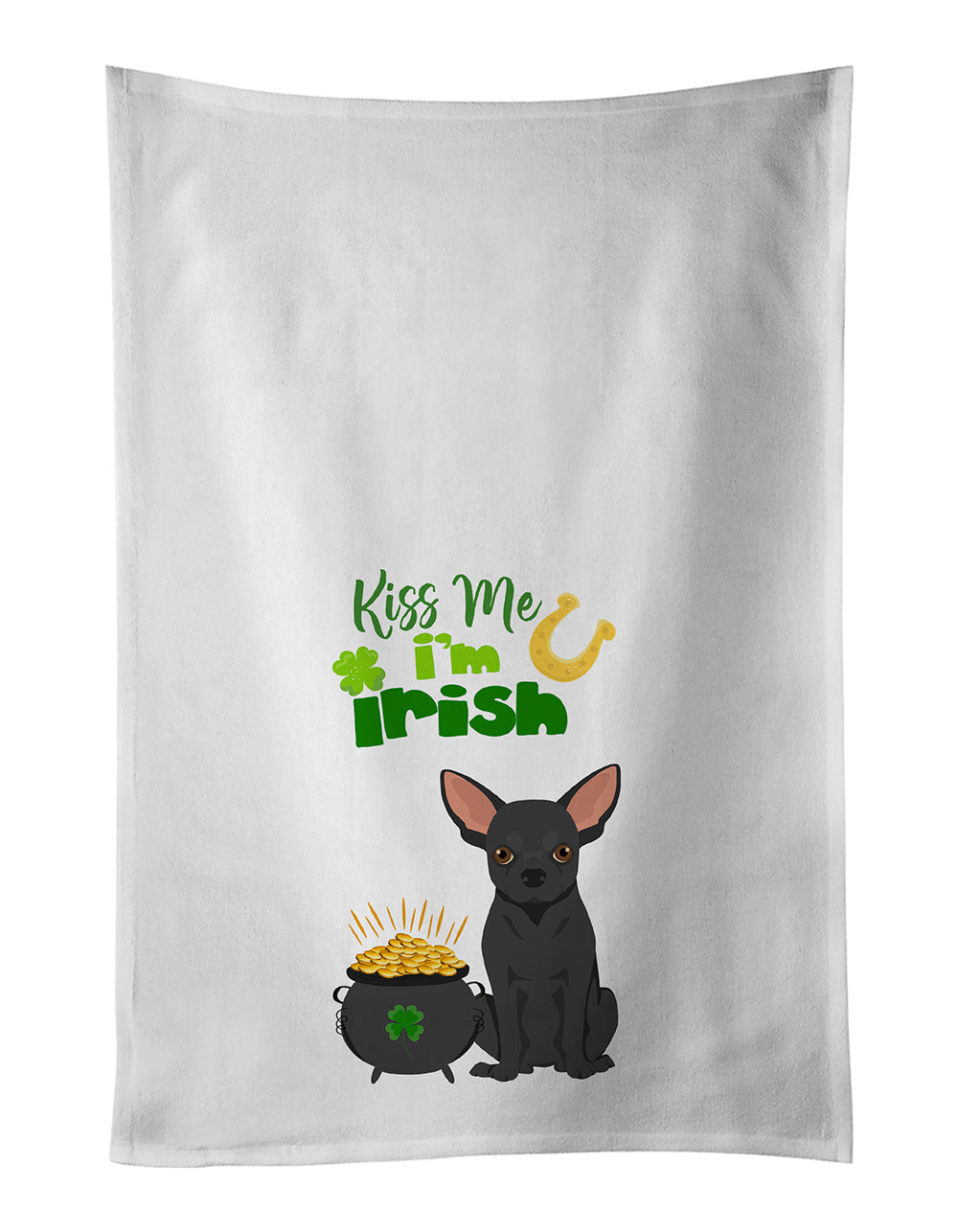 Buy this Black Chihuahua St. Patrick's Day White Kitchen Towel Set of 2 Dish Towels