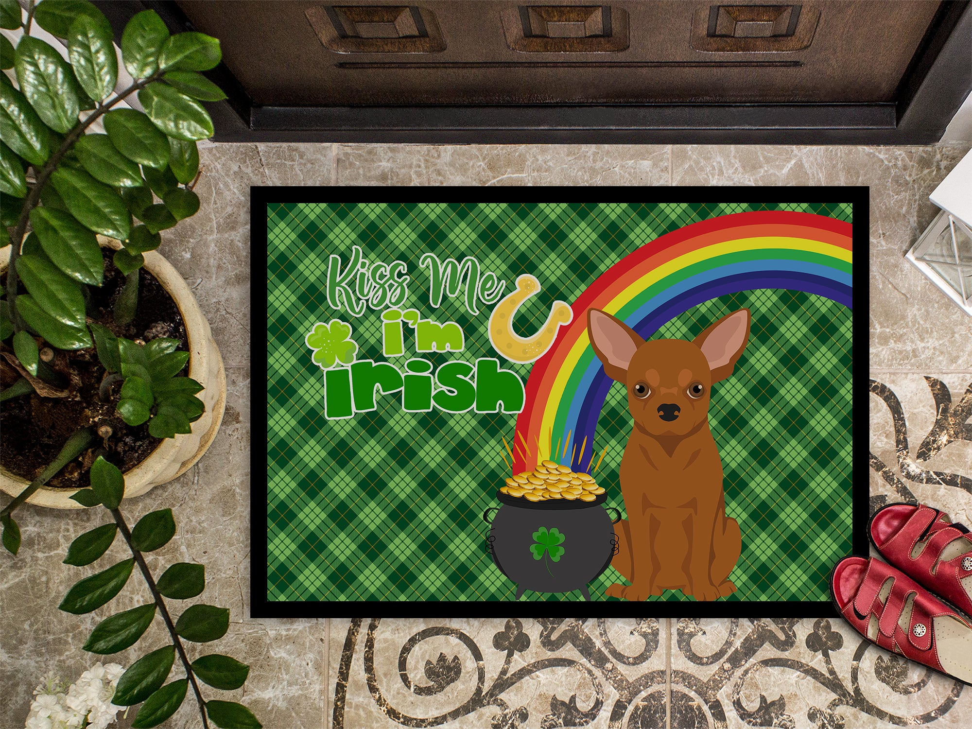 Red Chihuahua St. Patrick's Day Indoor or Outdoor Mat 24x36 - the-store.com