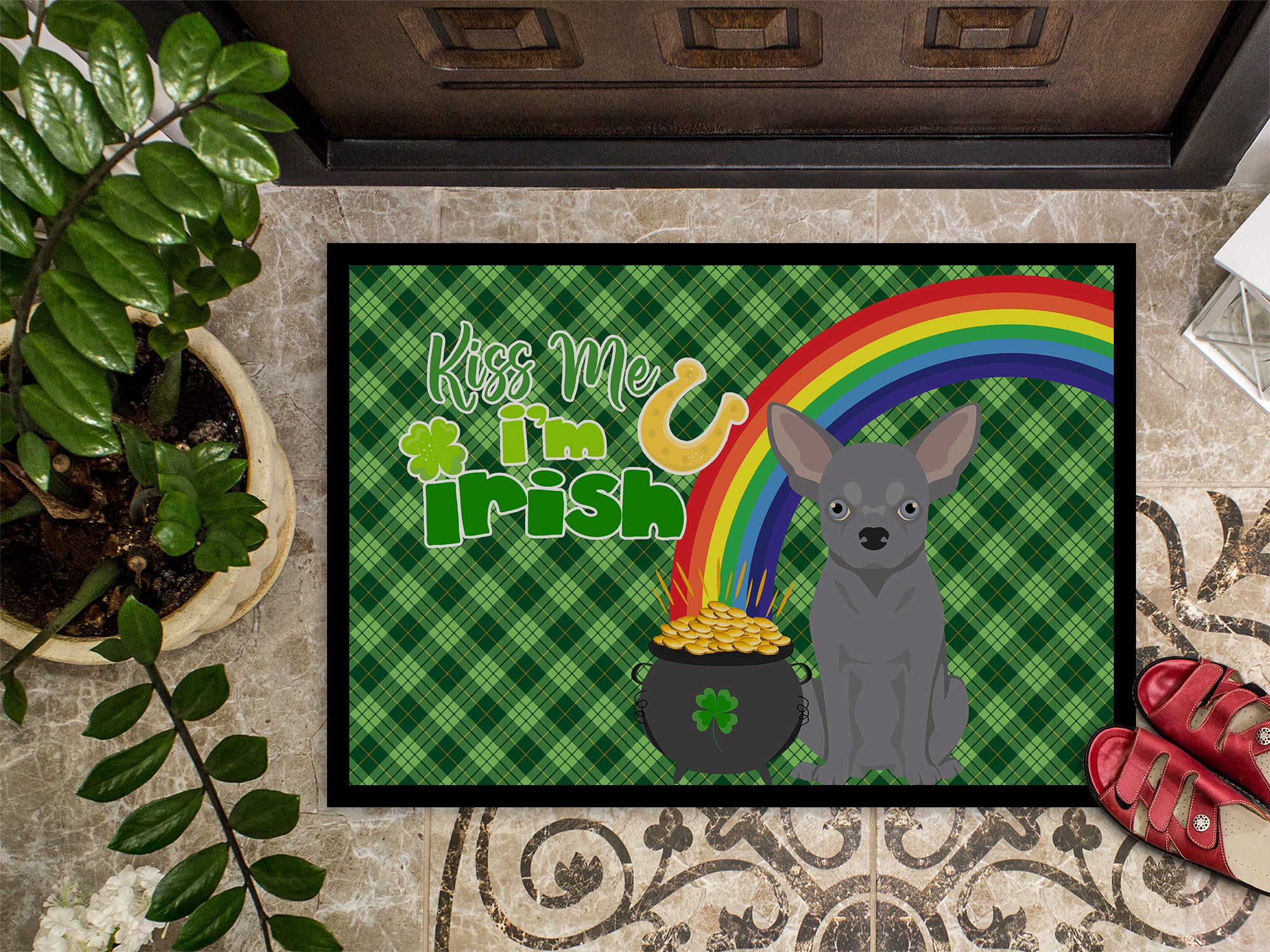 Blue Chihuahua St. Patrick's Day Indoor or Outdoor Mat 24x36 - the-store.com