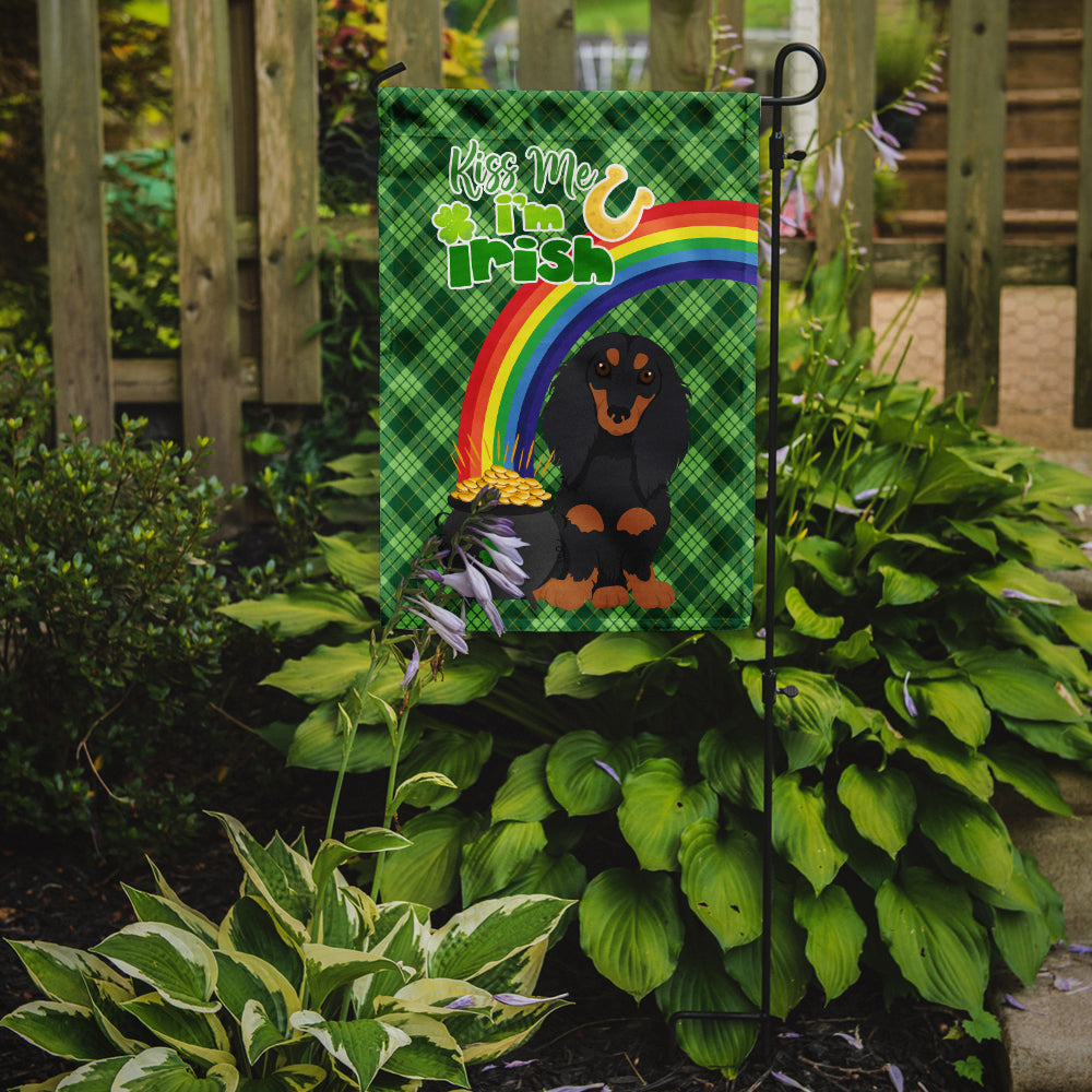 Longhair Black and Tan Dachshund St. Patrick's Day Flag Garden Size  the-store.com.