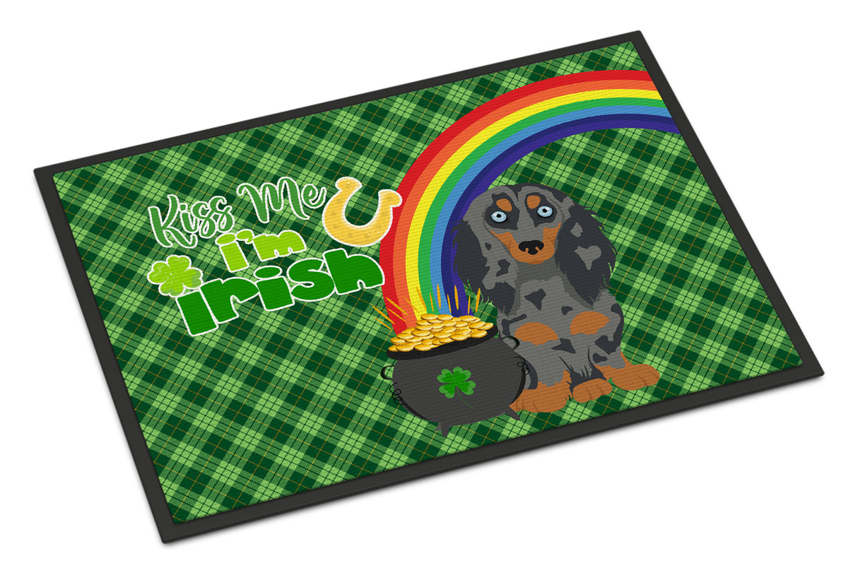 Buy this Longhair Blue and Tan Dapple Dachshund St. Patrick&#39;s Day Indoor or Outdoor Mat 24x36