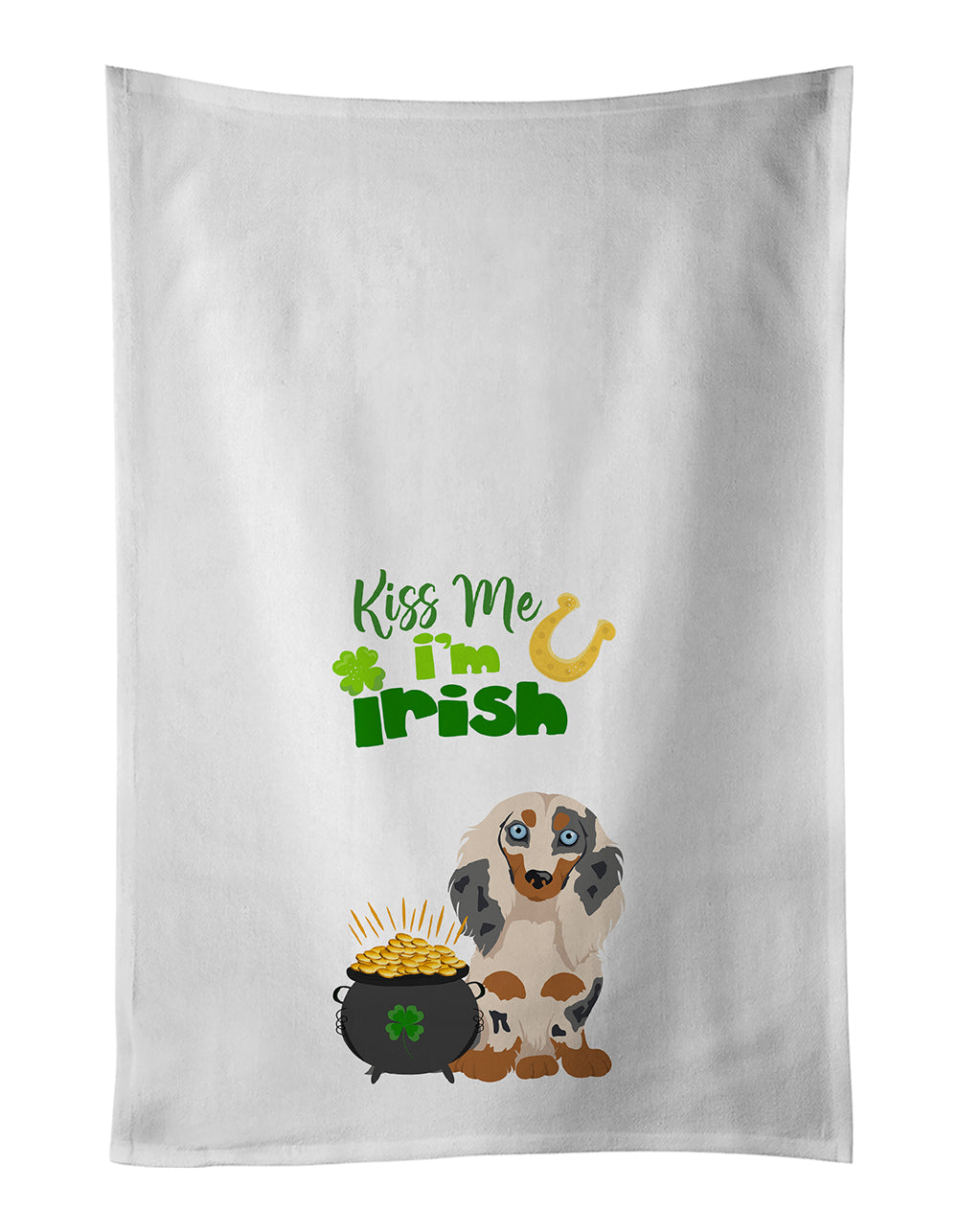 Buy this Longhair Cream Dapple Dachshund St. Patrick's Day White Kitchen Towel Set of 2 Dish Towels