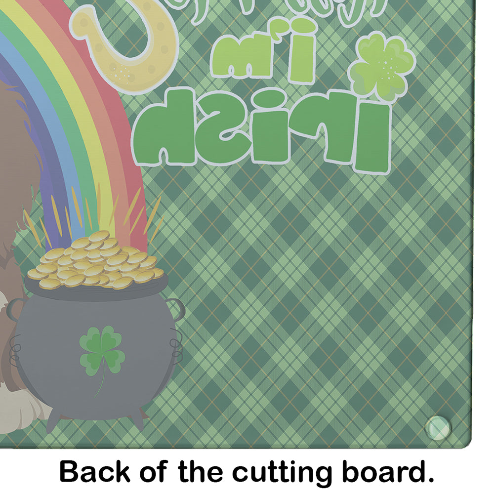 Longhair Chocolate and Cream Dachshund St. Patrick's Day Glass Cutting Board Large - the-store.com