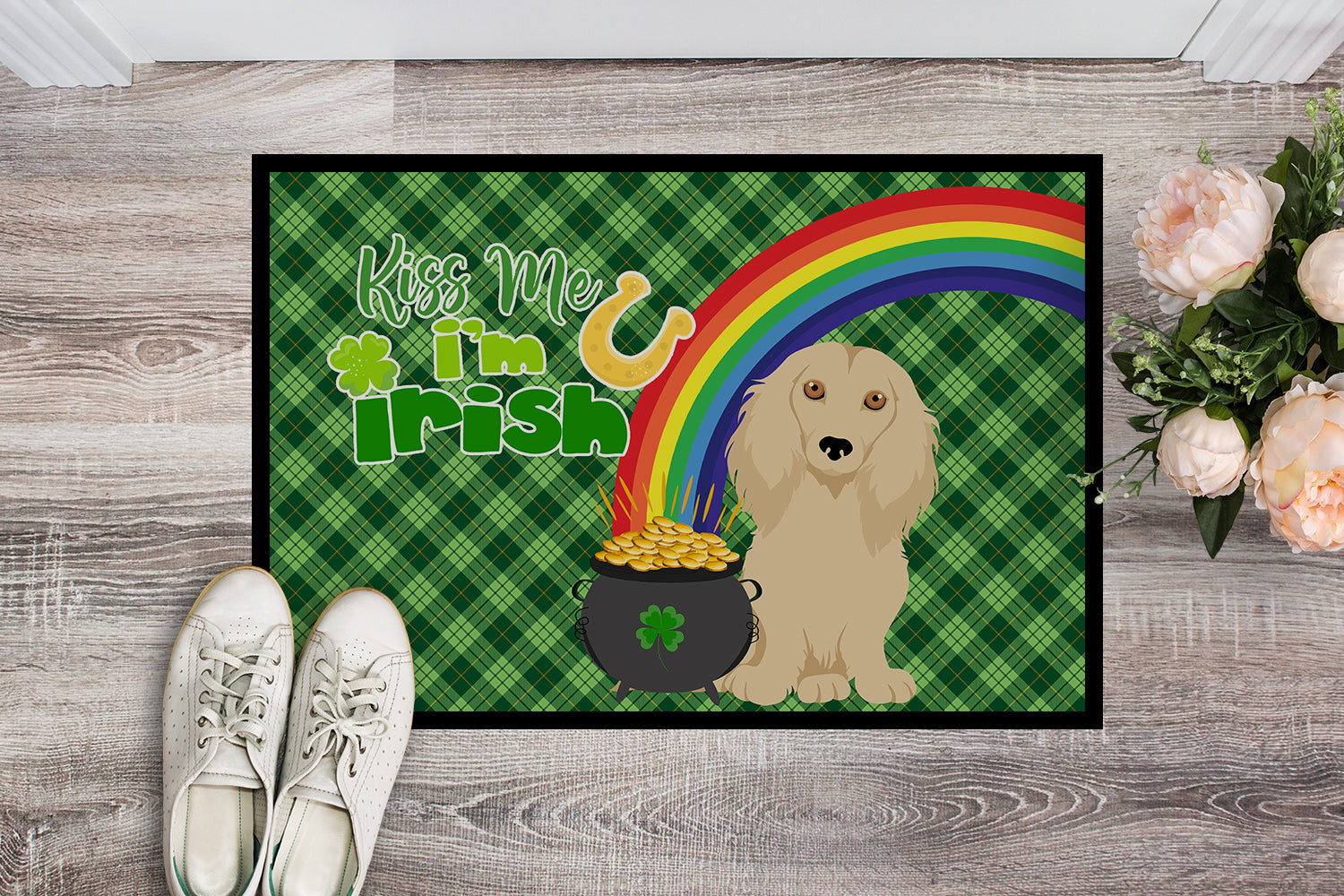 Buy this Longhair Cream Dachshund St. Patrick's Day Indoor or Outdoor Mat 24x36