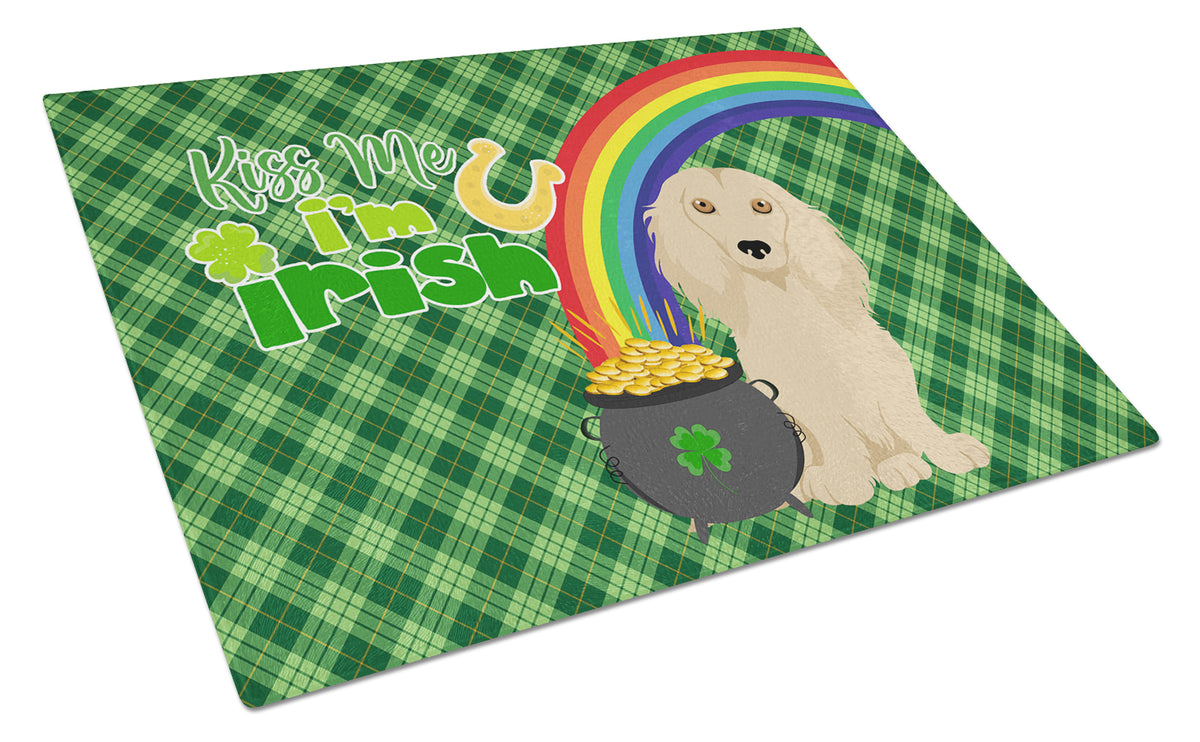 Buy this Longhair Cream Dachshund St. Patrick&#39;s Day Glass Cutting Board Large