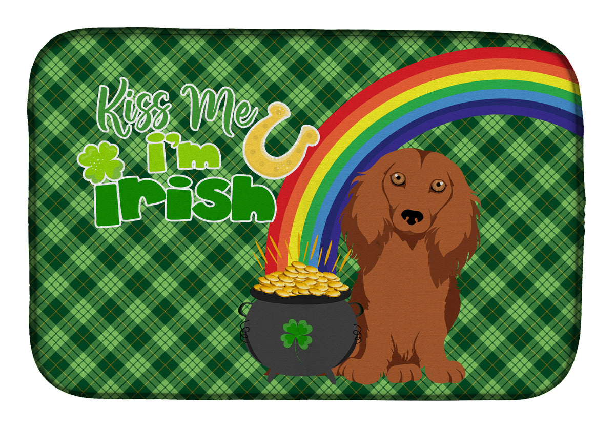 Longhair Red Dachshund St. Patrick&#39;s Day Dish Drying Mat  the-store.com.