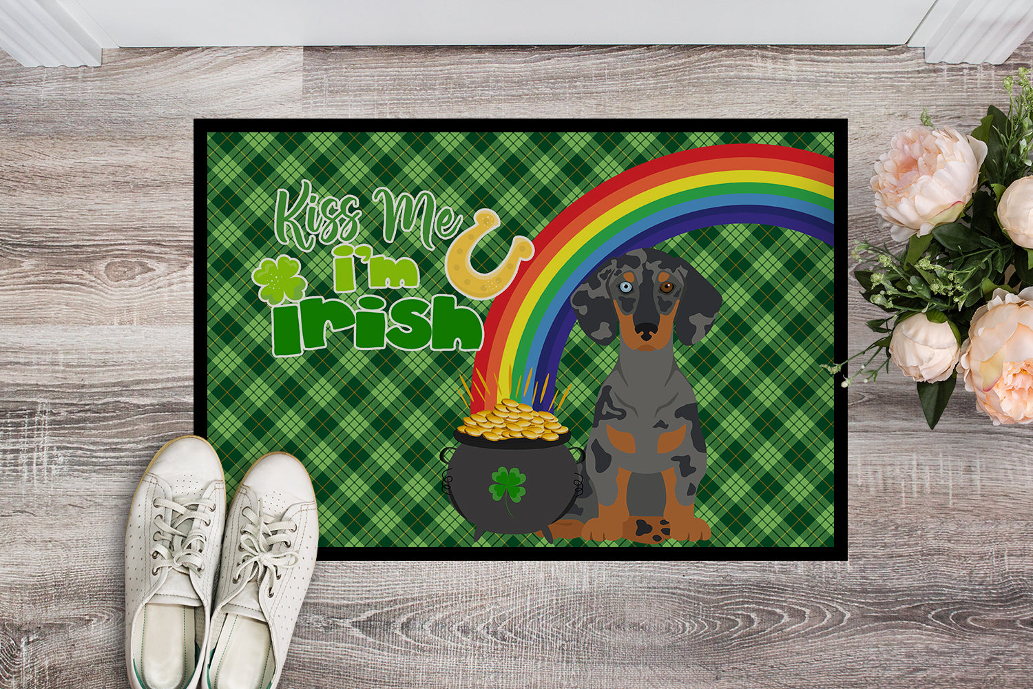 Black Dapple Dachshund St. Patrick's Day Indoor or Outdoor Mat 24x36 - the-store.com