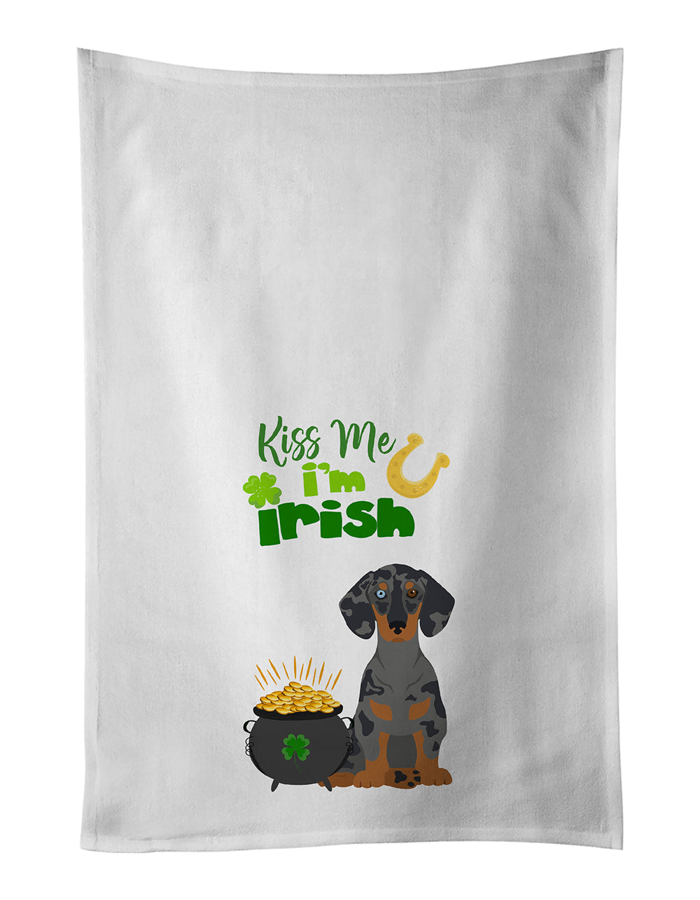 Buy this Black Dapple Dachshund St. Patrick's Day White Kitchen Towel Set of 2 Dish Towels