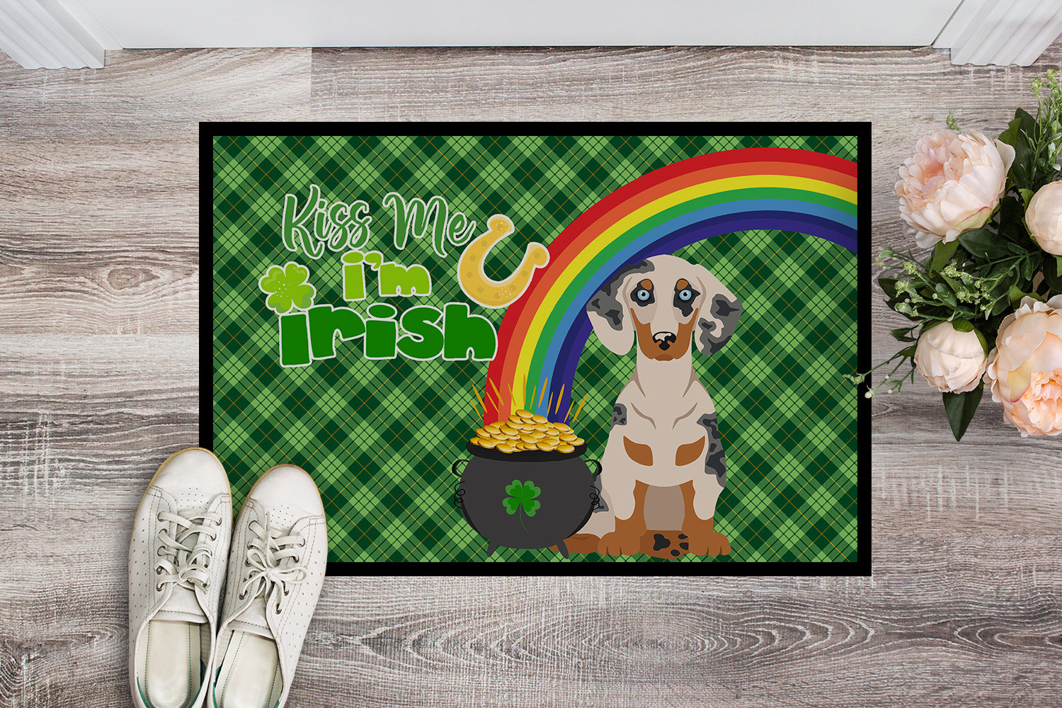 Cream Dapple Dachshund St. Patrick's Day Indoor or Outdoor Mat 24x36 - the-store.com