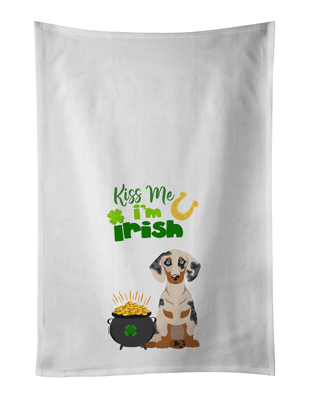 Buy this Cream Dapple Dachshund St. Patrick's Day White Kitchen Towel Set of 2 Dish Towels