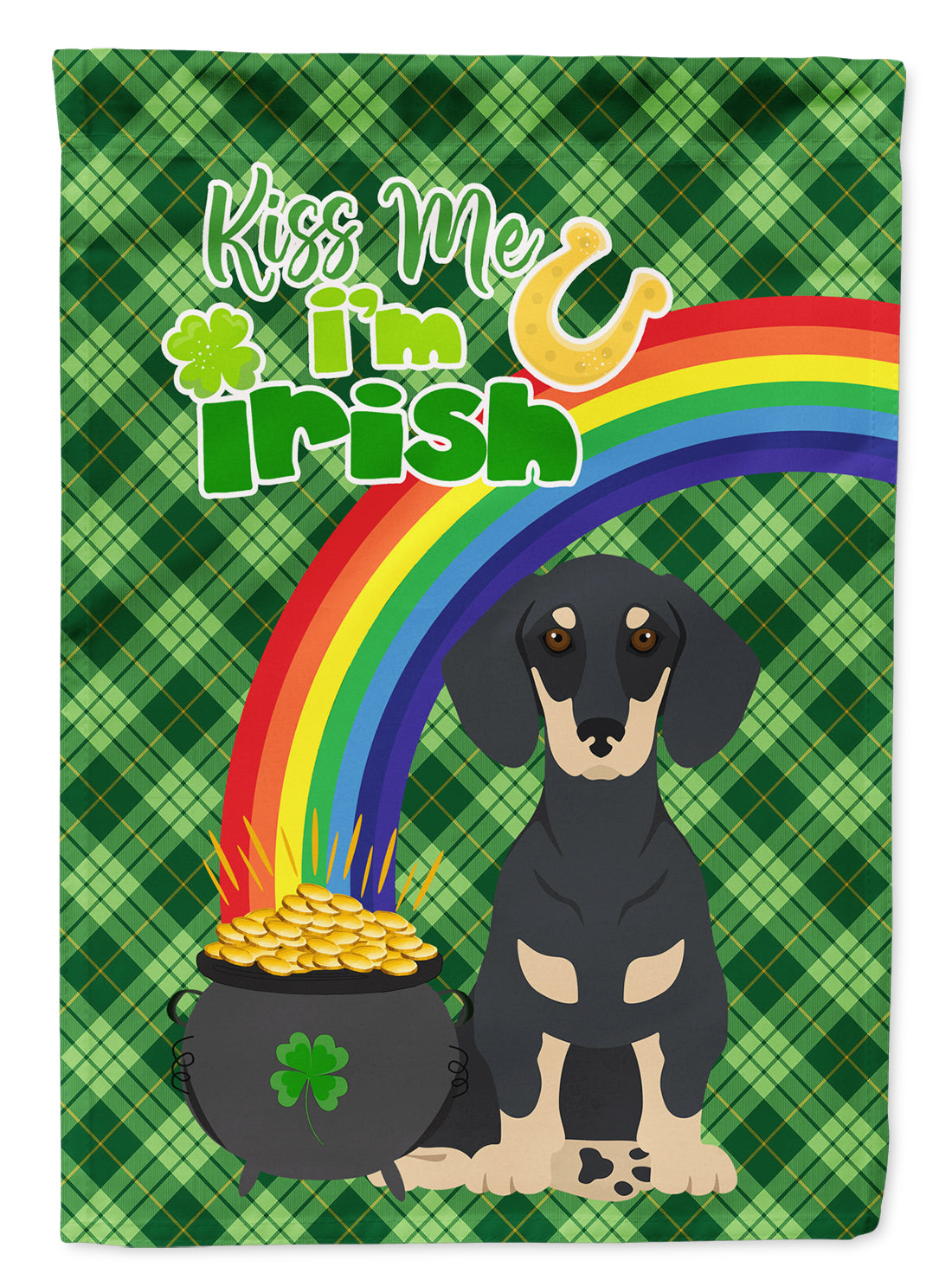 Black and Cream Dachshund St. Patrick&#39;s Day Flag Garden Size  the-store.com.