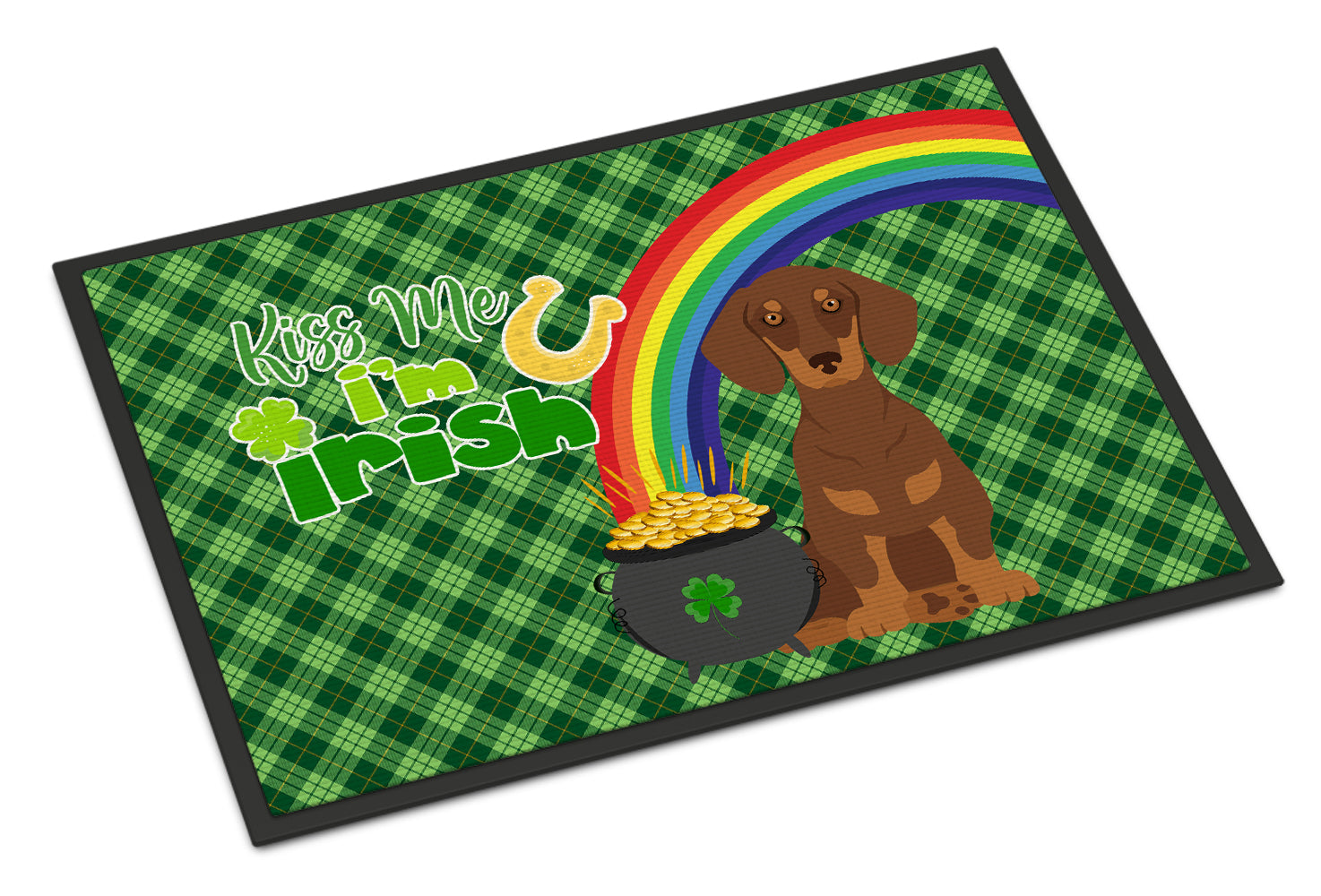 Buy this Chocolate and Tan Dachshund St. Patrick's Day Indoor or Outdoor Mat 24x36