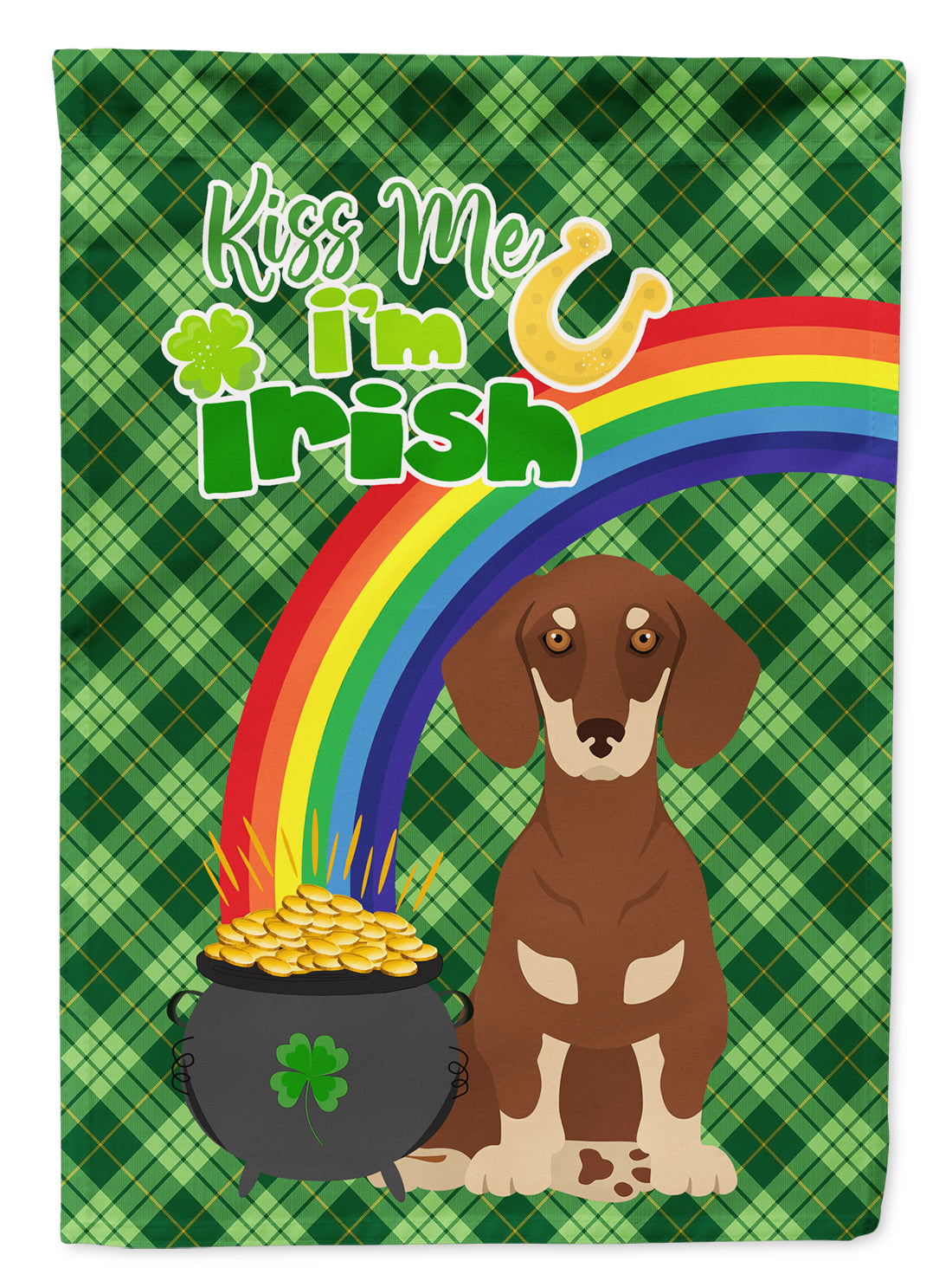 Chocolate and Cream Dachshund St. Patrick's Day Flag Garden Size  the-store.com.