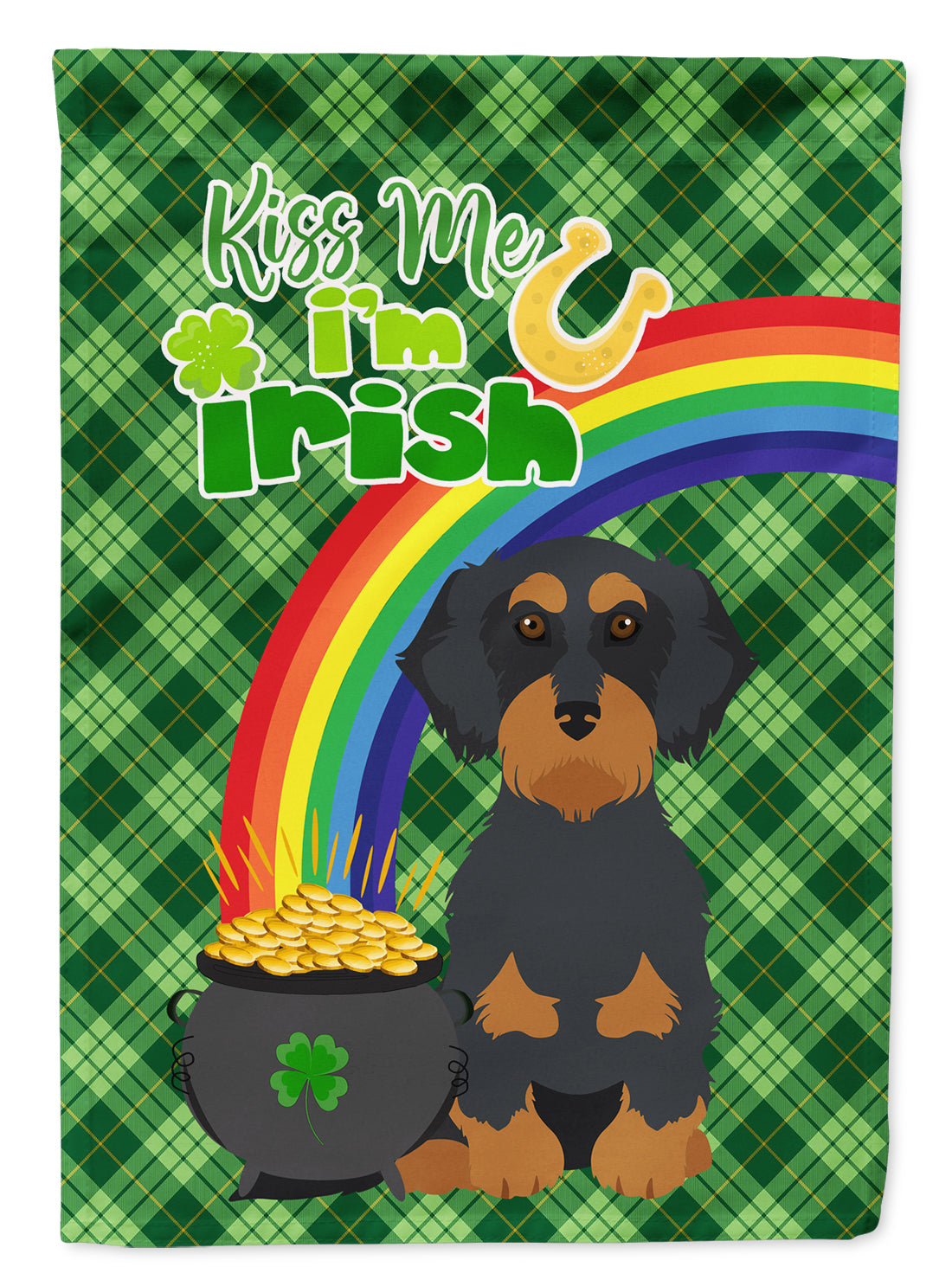 Wirehair Black and Tan Dachshund St. Patrick&#39;s Day Flag Garden Size  the-store.com.