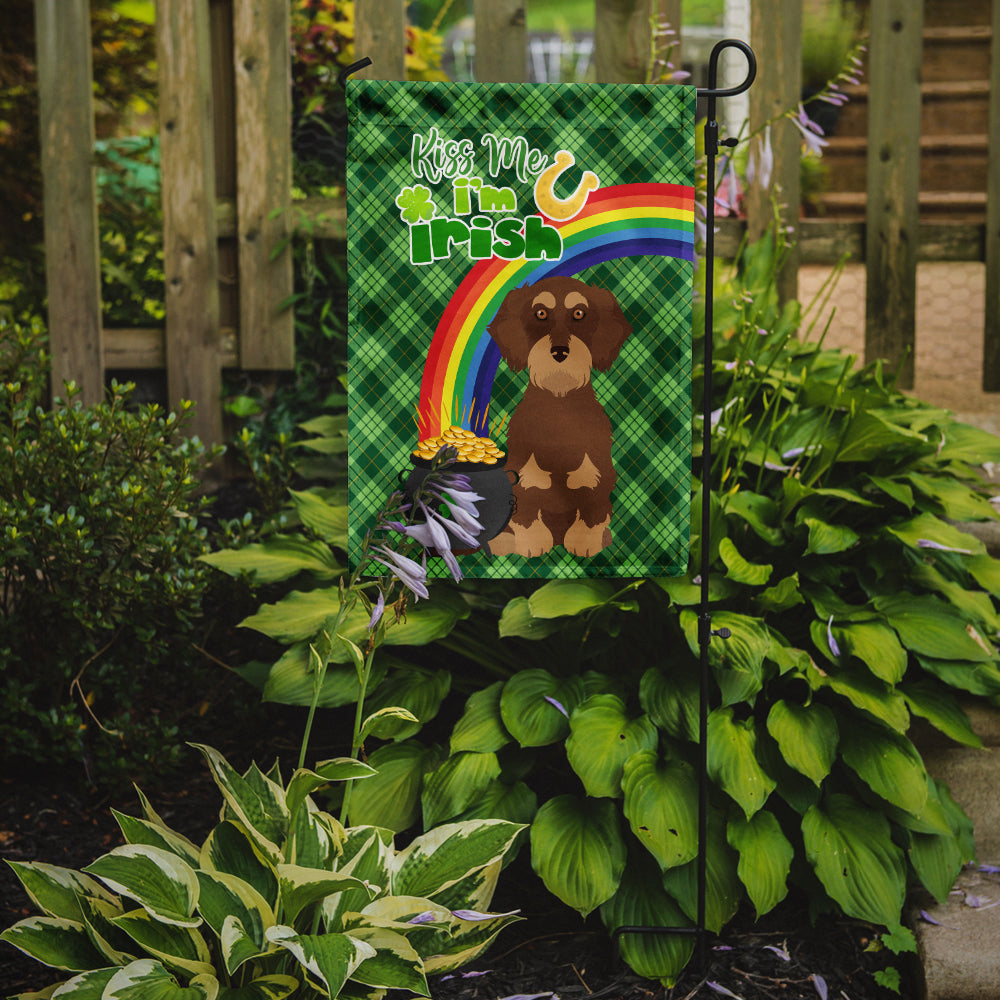 Wirehair Red and Tan Dachshund St. Patrick's Day Flag Garden Size  the-store.com.