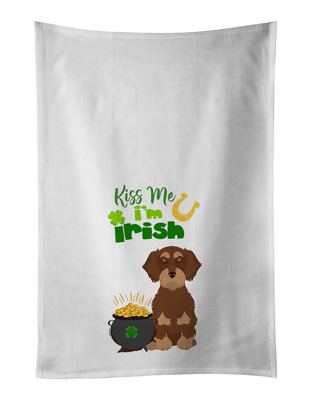 Buy this Wirehair Red and Tan Dachshund St. Patrick's Day White Kitchen Towel Set of 2 Dish Towels