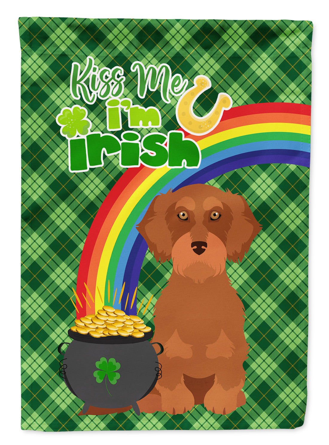 Wirehair Red Dachshund St. Patrick's Day Flag Garden Size  the-store.com.