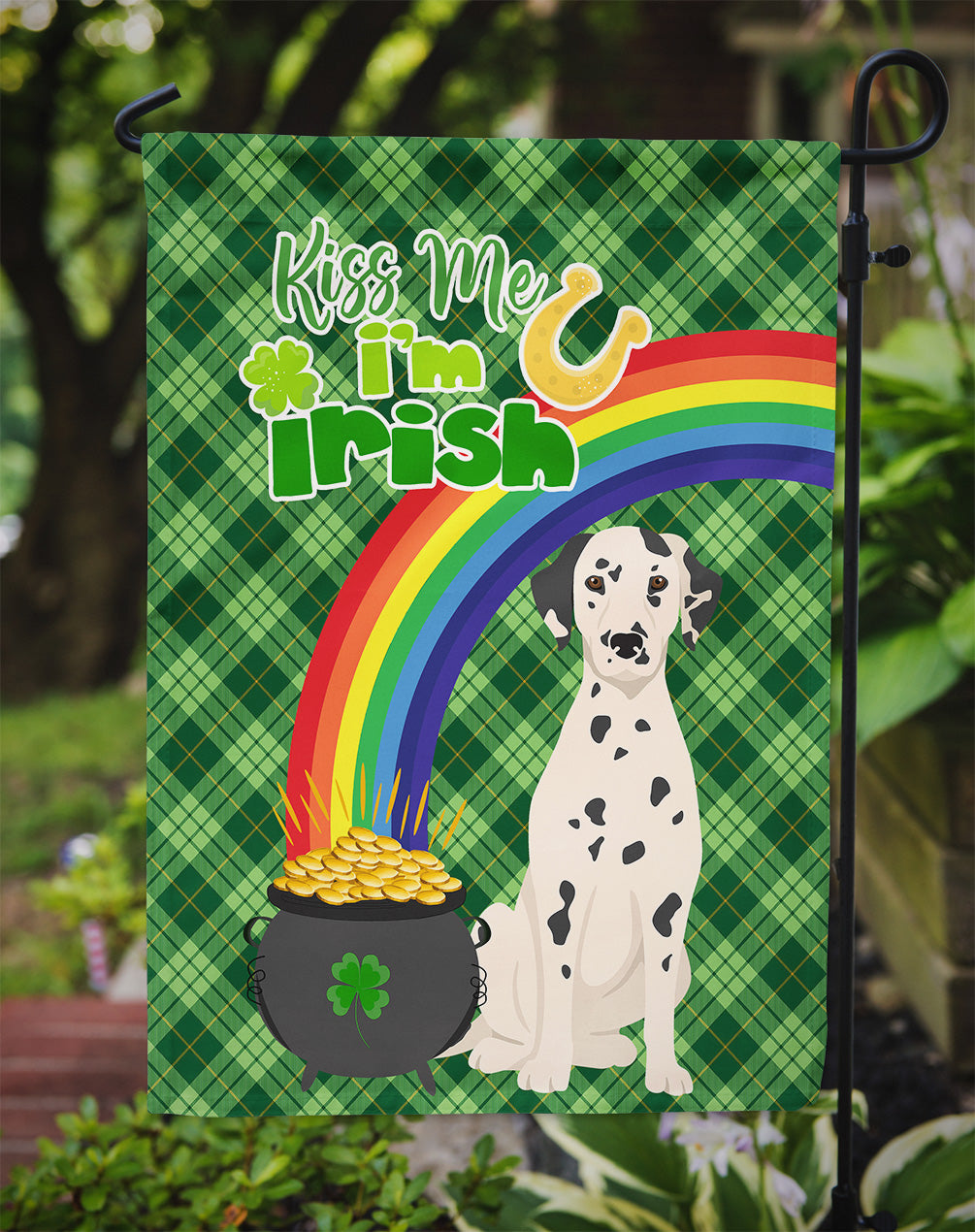 Dalmatian St. Patrick's Day Flag Garden Size  the-store.com.