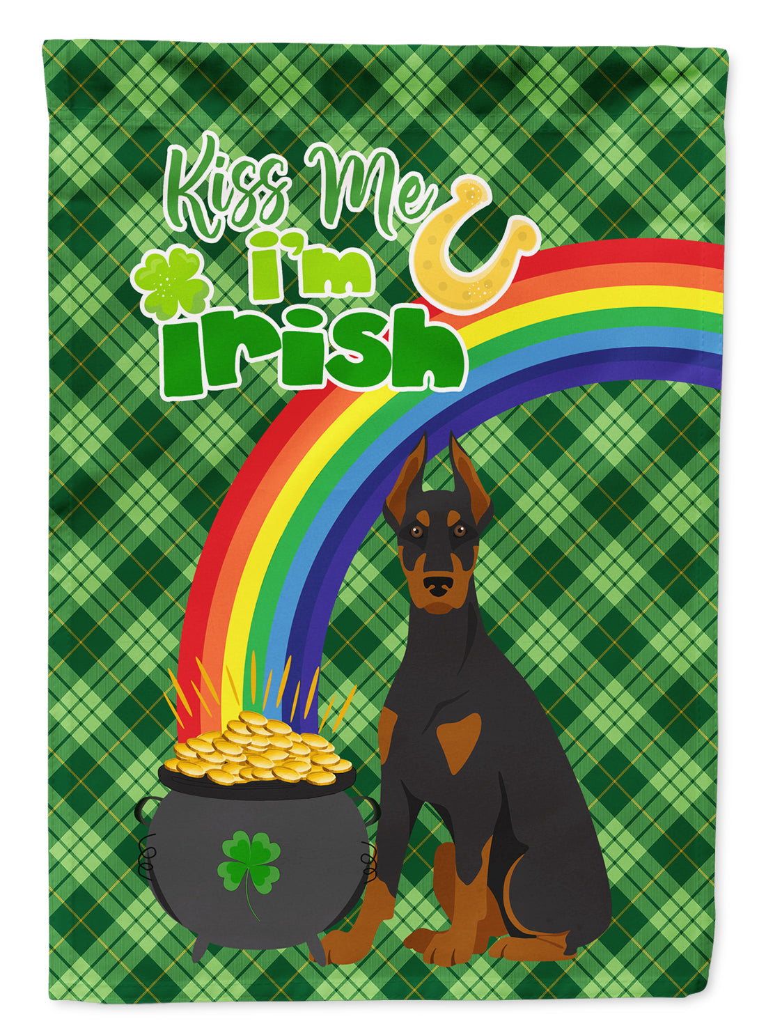 Black and Tan Doberman Pinscher St. Patrick's Day Flag Garden Size  the-store.com.