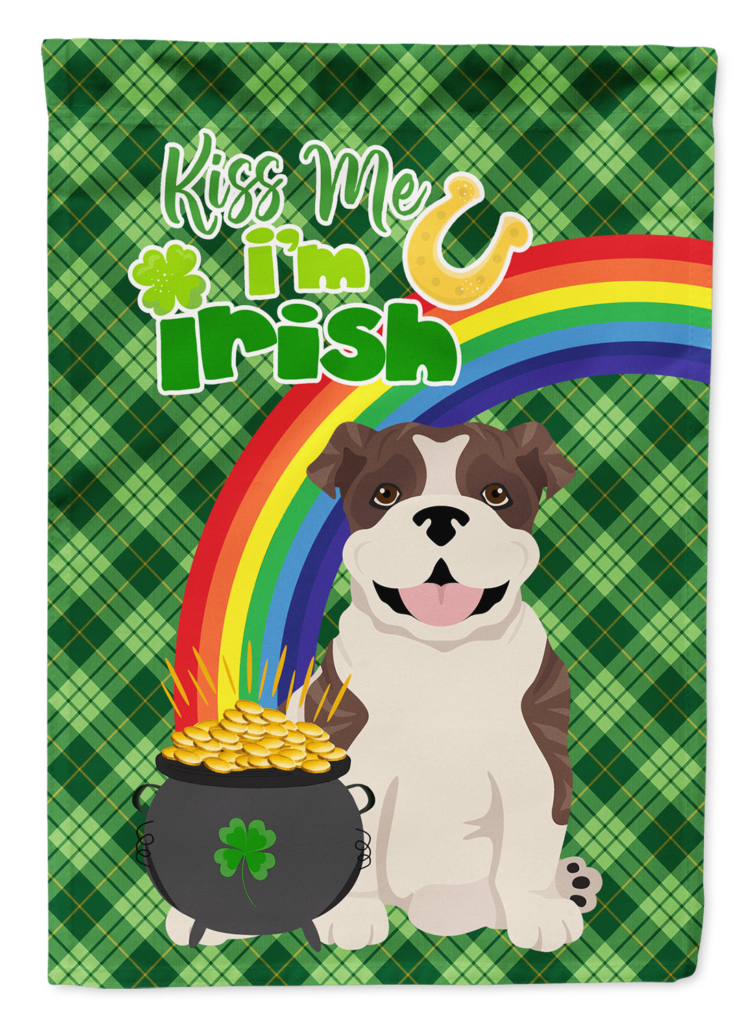 Brindle English Bulldog St. Patrick&#39;s Day Flag Garden Size  the-store.com.