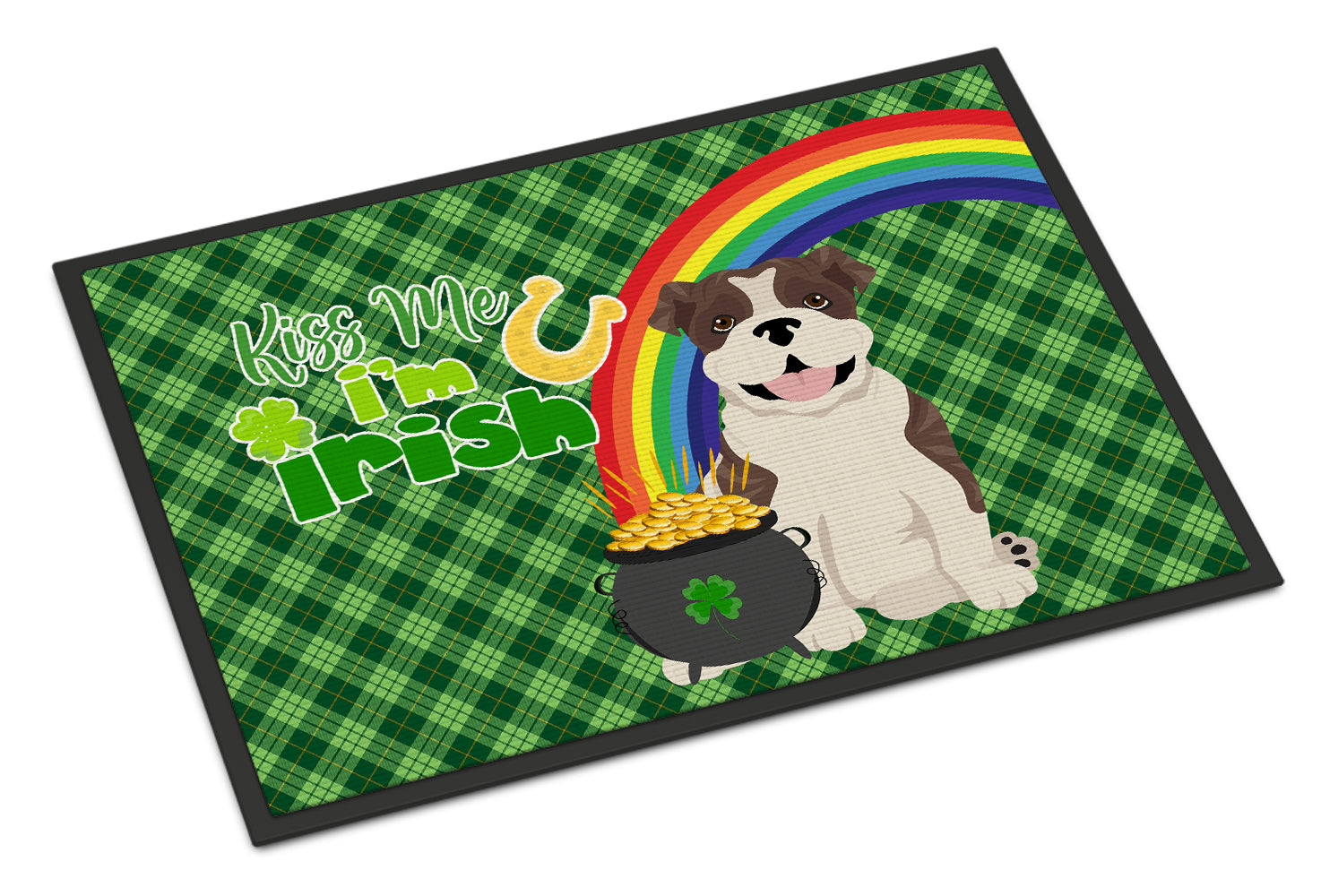 Buy this Brindle English Bulldog St. Patrick's Day Indoor or Outdoor Mat 24x36