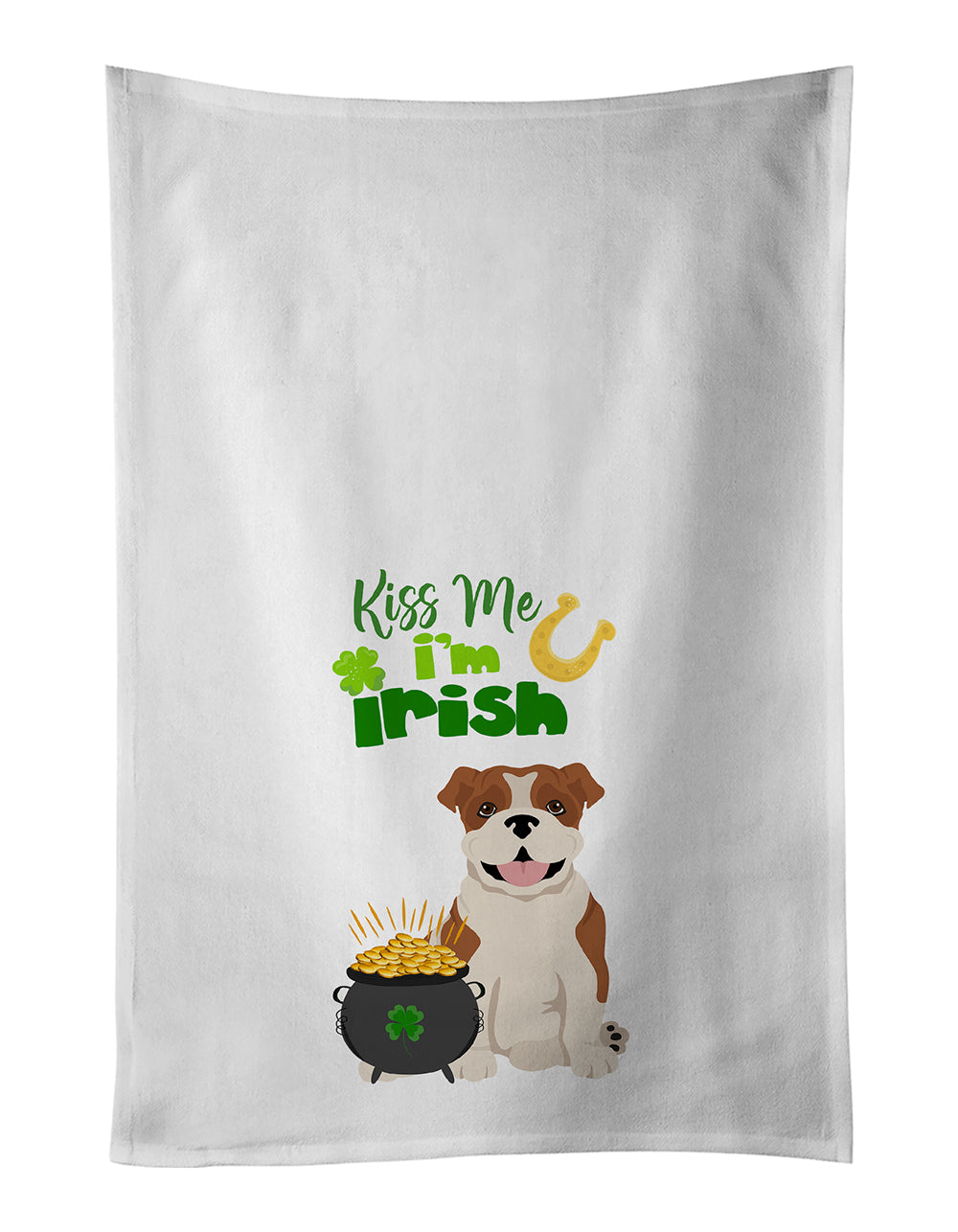 Buy this Red English Bulldog St. Patrick's Day White Kitchen Towel Set of 2 Dish Towels