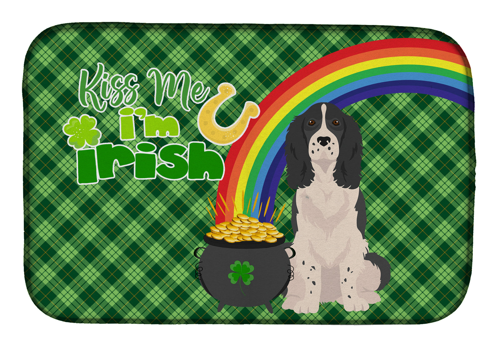 Black English Springer Spaniel St. Patrick's Day Dish Drying Mat  the-store.com.