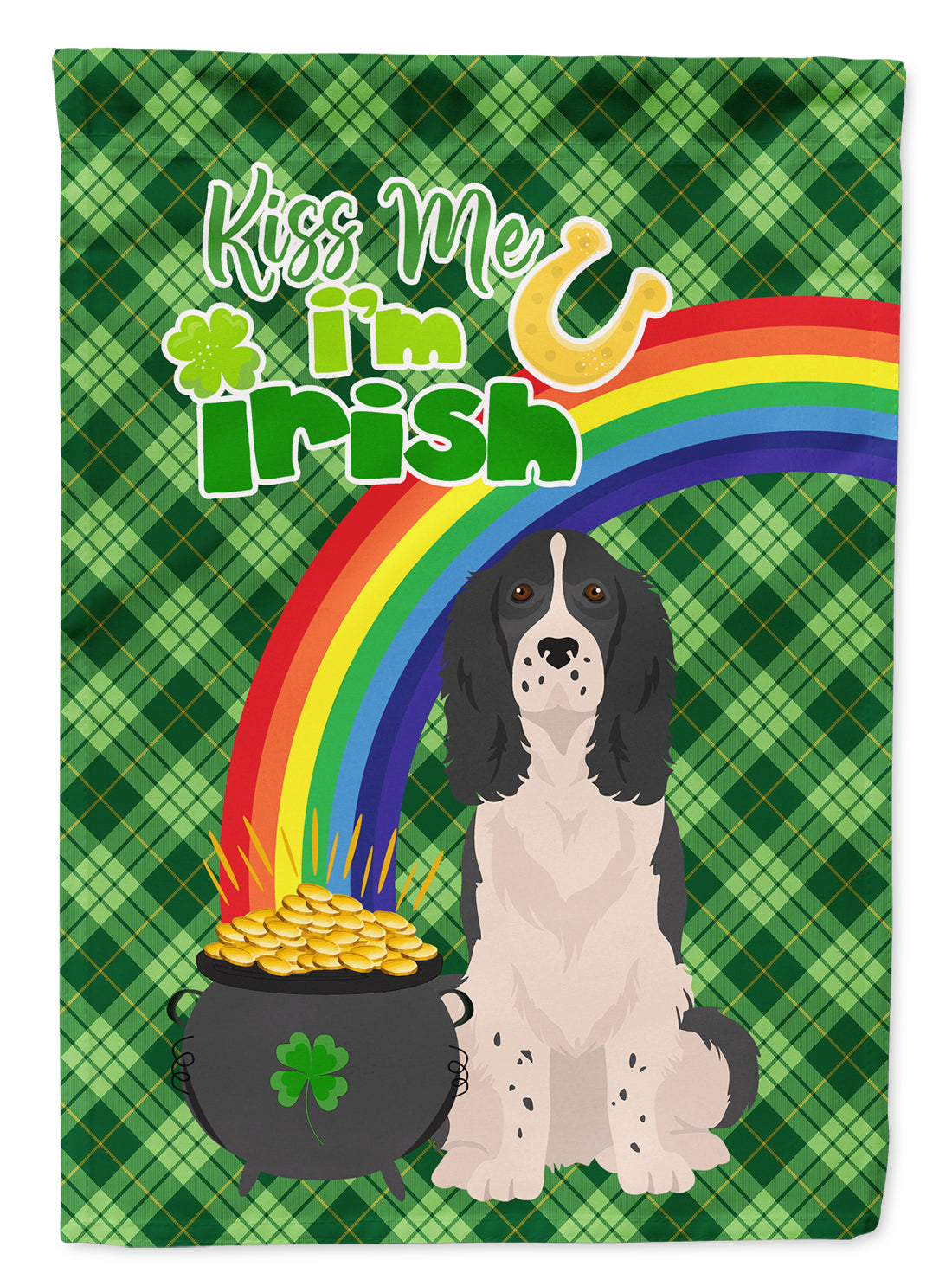 Black English Springer Spaniel St. Patrick's Day Flag Garden Size