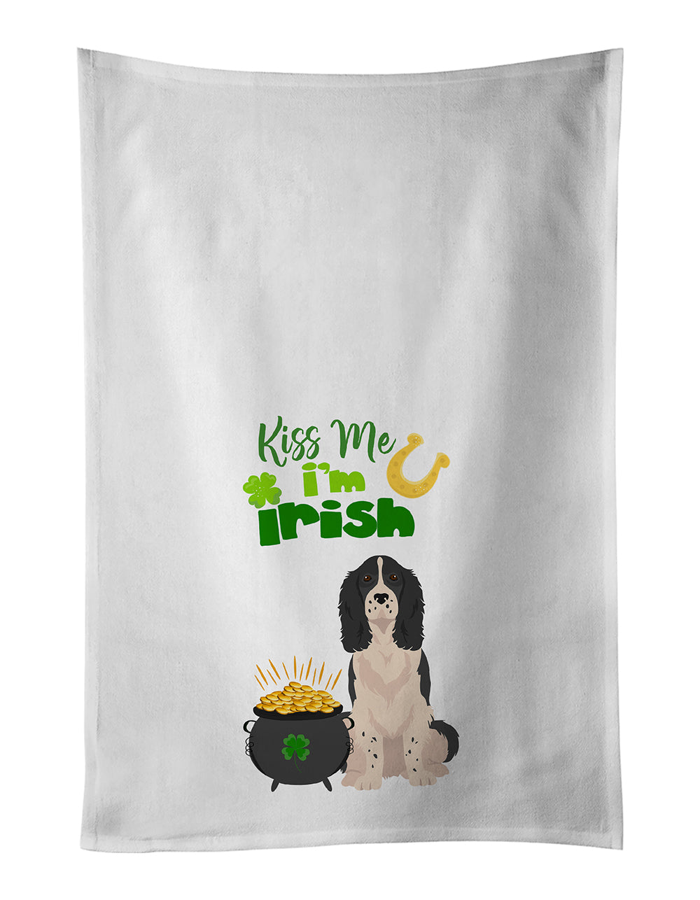 Buy this Black English Springer Spaniel St. Patrick&#39;s Day White Kitchen Towel Set of 2 Dish Towels