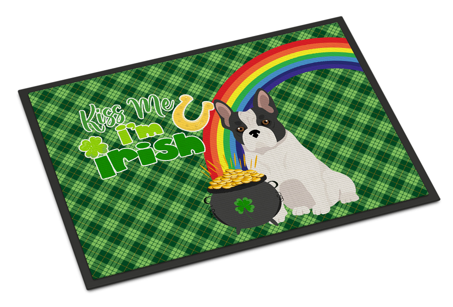 Buy this Black and White French Bulldog St. Patrick's Day Indoor or Outdoor Mat 24x36