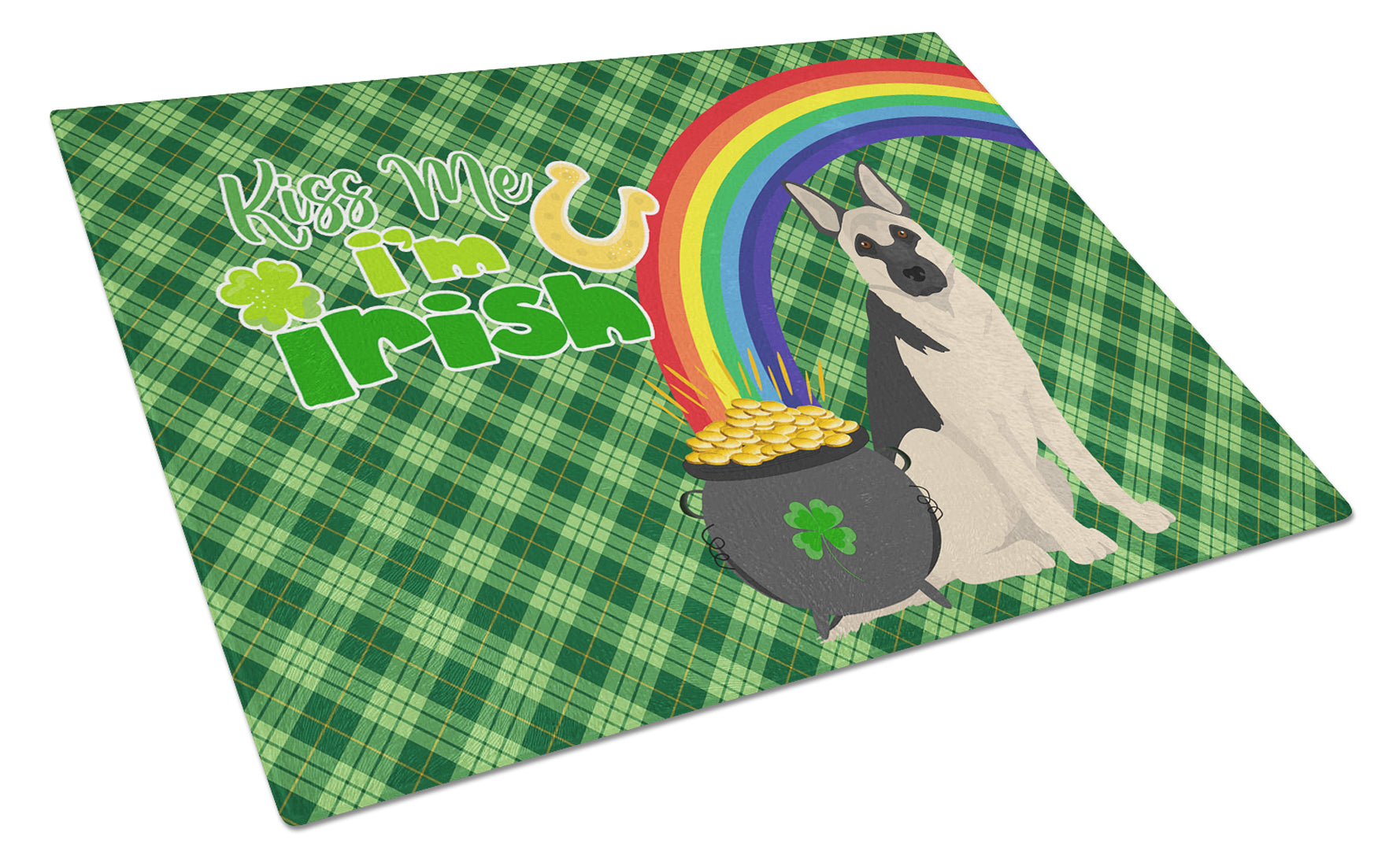 Buy this Black and Silver German Shepherd St. Patrick's Day Glass Cutting Board Large