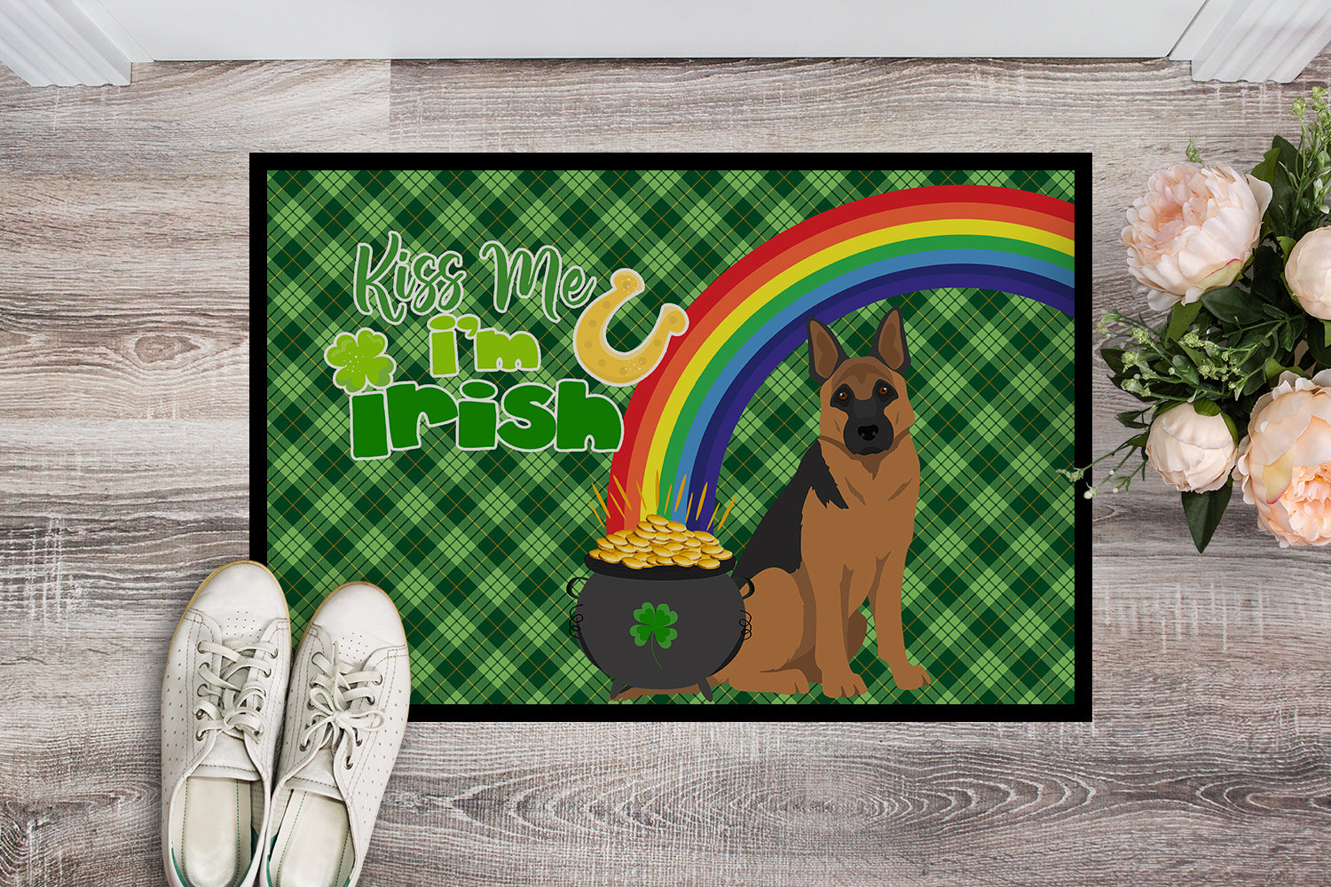 Buy this Black and Tan German Shepherd St. Patrick's Day Indoor or Outdoor Mat 24x36