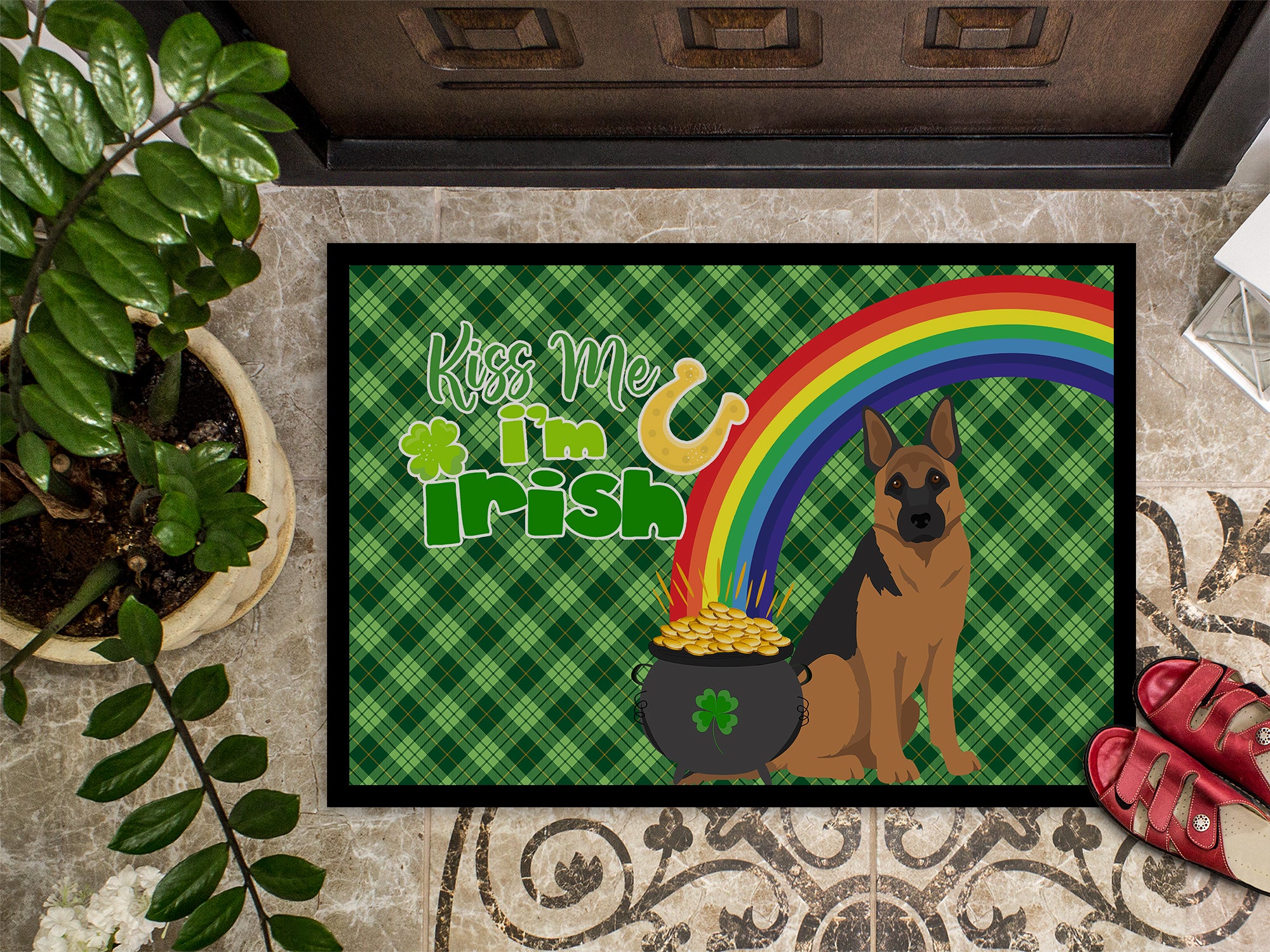 Black and Tan German Shepherd St. Patrick's Day Indoor or Outdoor Mat 24x36 - the-store.com