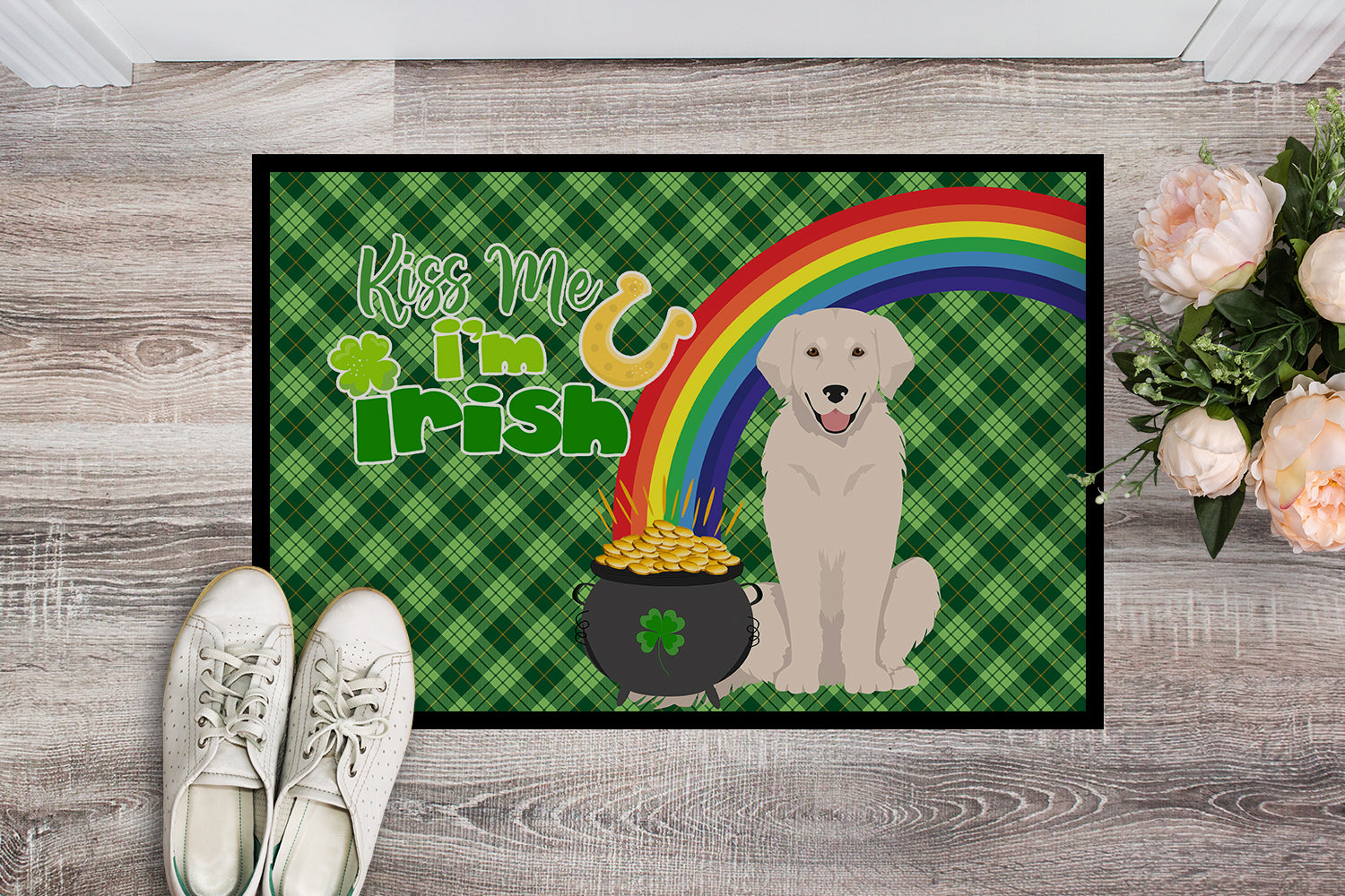 Buy this Cream Golden Retriever St. Patrick's Day Indoor or Outdoor Mat 24x36