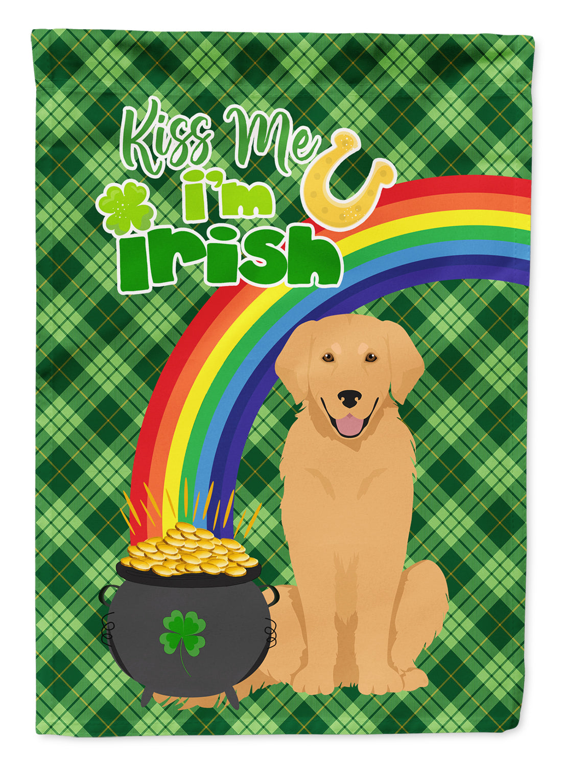 Gold Golden Retriever St. Patrick's Day Flag Garden Size  the-store.com.