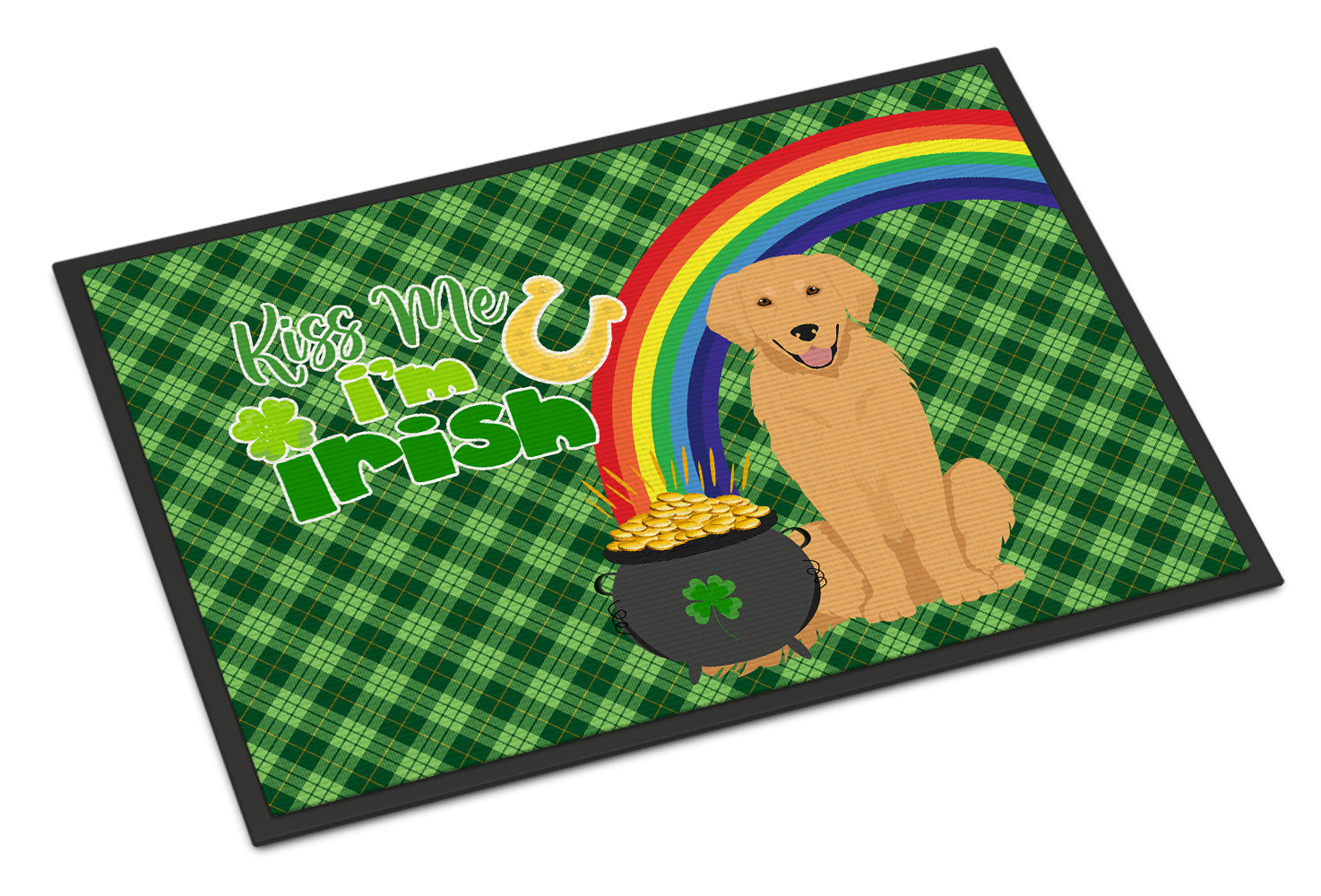 Buy this Gold Golden Retriever St. Patrick's Day Indoor or Outdoor Mat 24x36