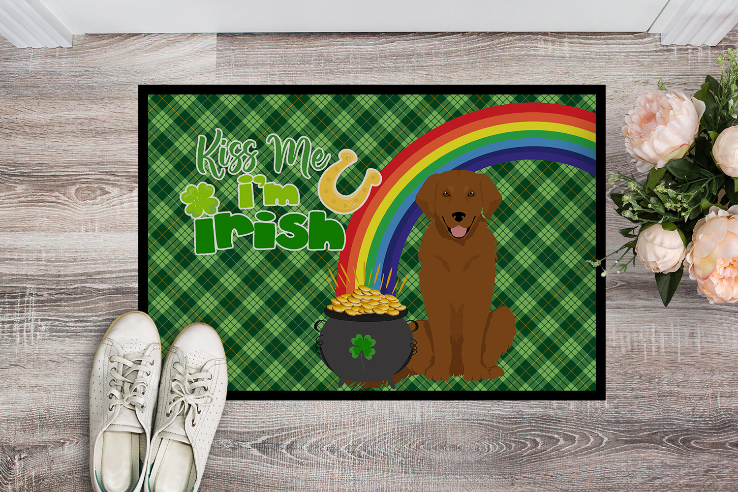 Buy this Mahogany Golden Retriever St. Patrick's Day Indoor or Outdoor Mat 24x36