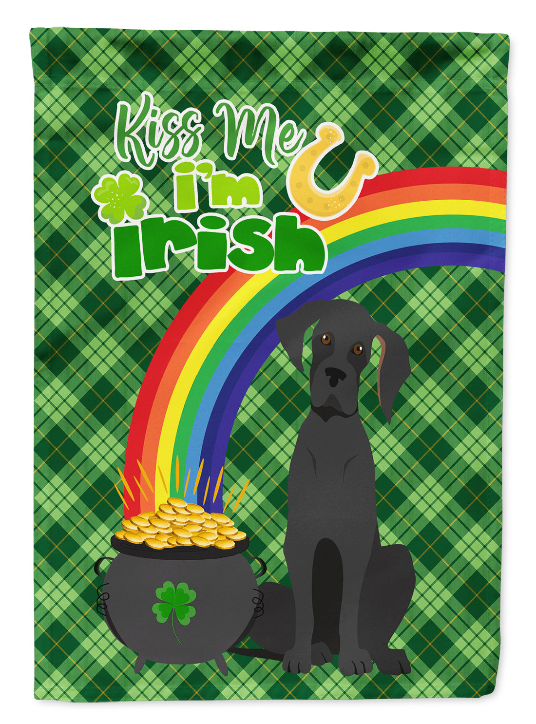 Black Great Dane St. Patrick's Day Flag Garden Size  the-store.com.