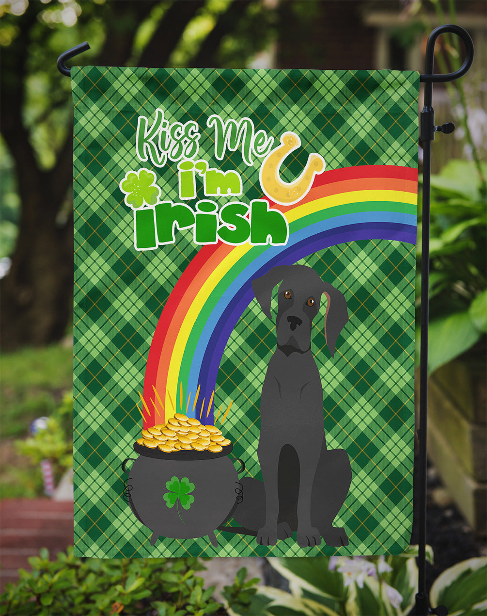 Black Great Dane St. Patrick's Day Flag Garden Size  the-store.com.