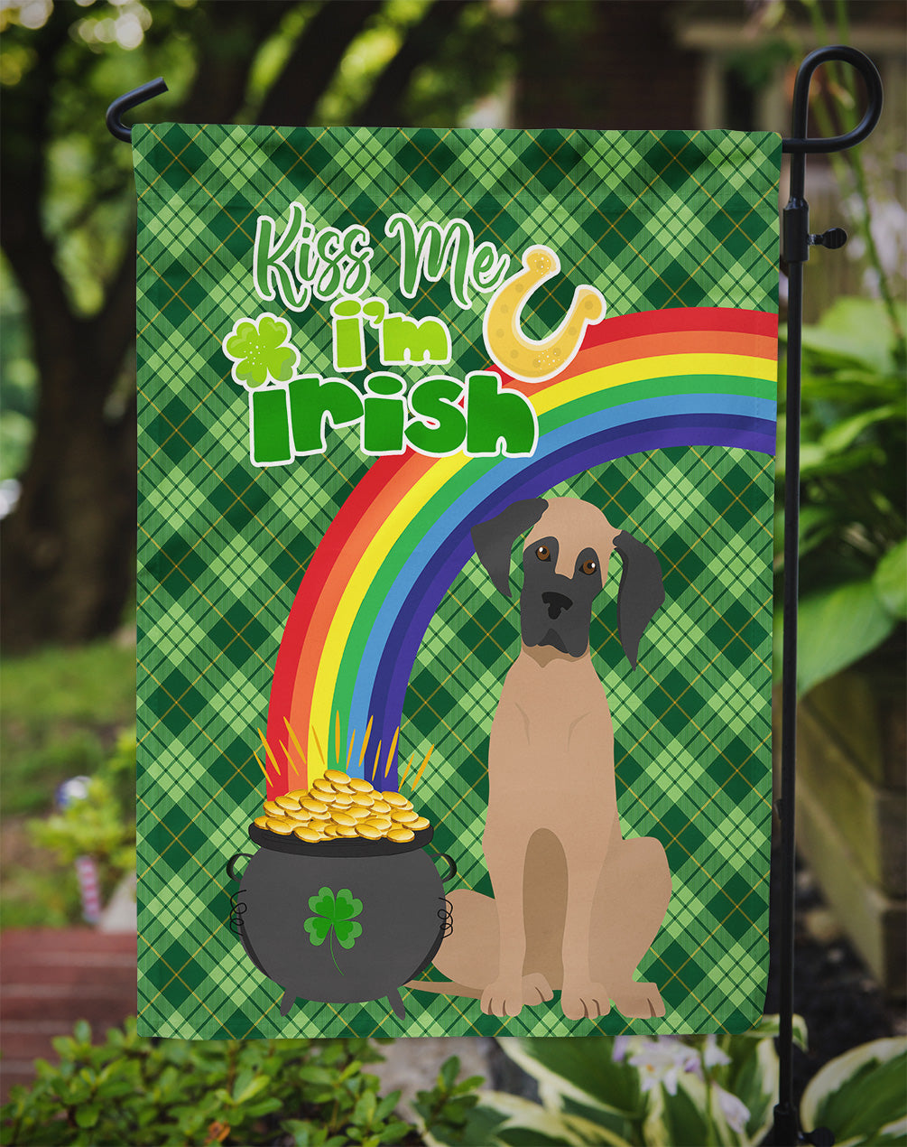Fawn Great Dane St. Patrick's Day Flag Garden Size  the-store.com.