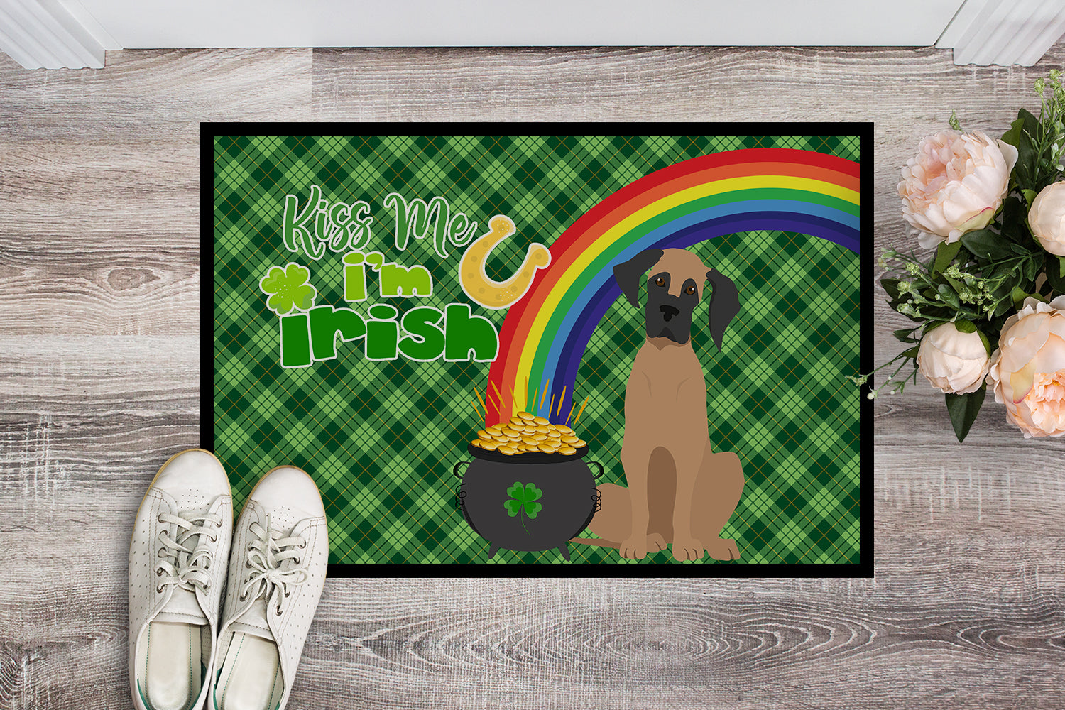 Fawn Great Dane St. Patrick's Day Indoor or Outdoor Mat 24x36 - the-store.com
