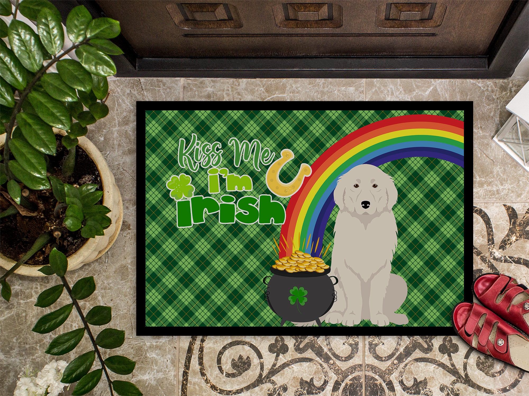 Great Pyrenees St. Patrick's Day Indoor or Outdoor Mat 24x36 - the-store.com