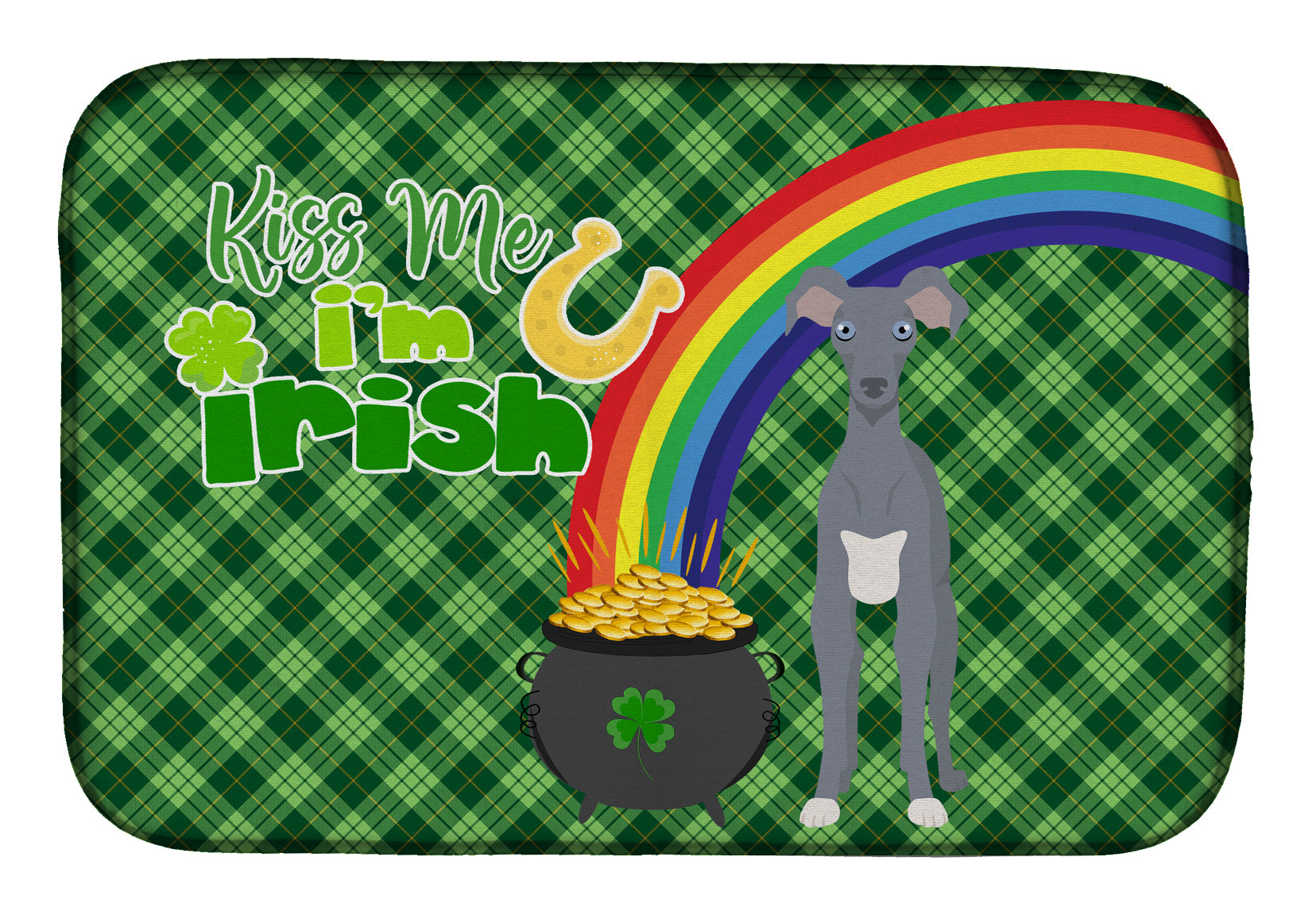 Gray Italian Greyhound St. Patrick's Day Dish Drying Mat  the-store.com.