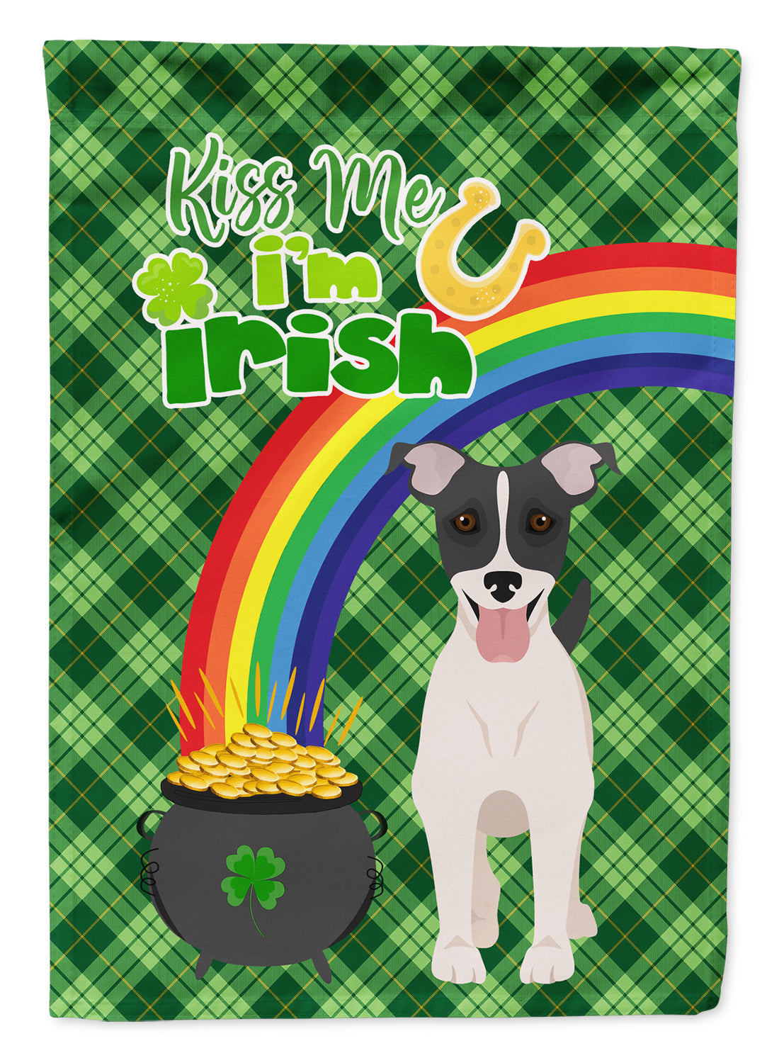 Black White Smooth Jack Russell Terrier St. Patrick's Day Flag Garden Size  the-store.com.