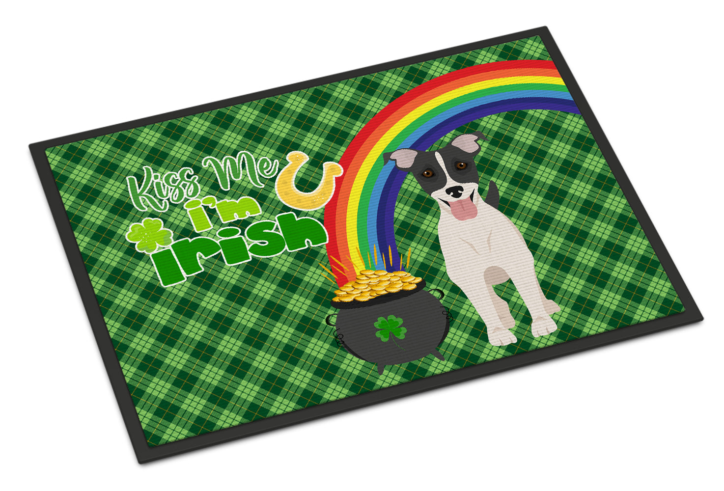 Buy this Black White Smooth Jack Russell Terrier St. Patrick's Day Indoor or Outdoor Mat 24x36