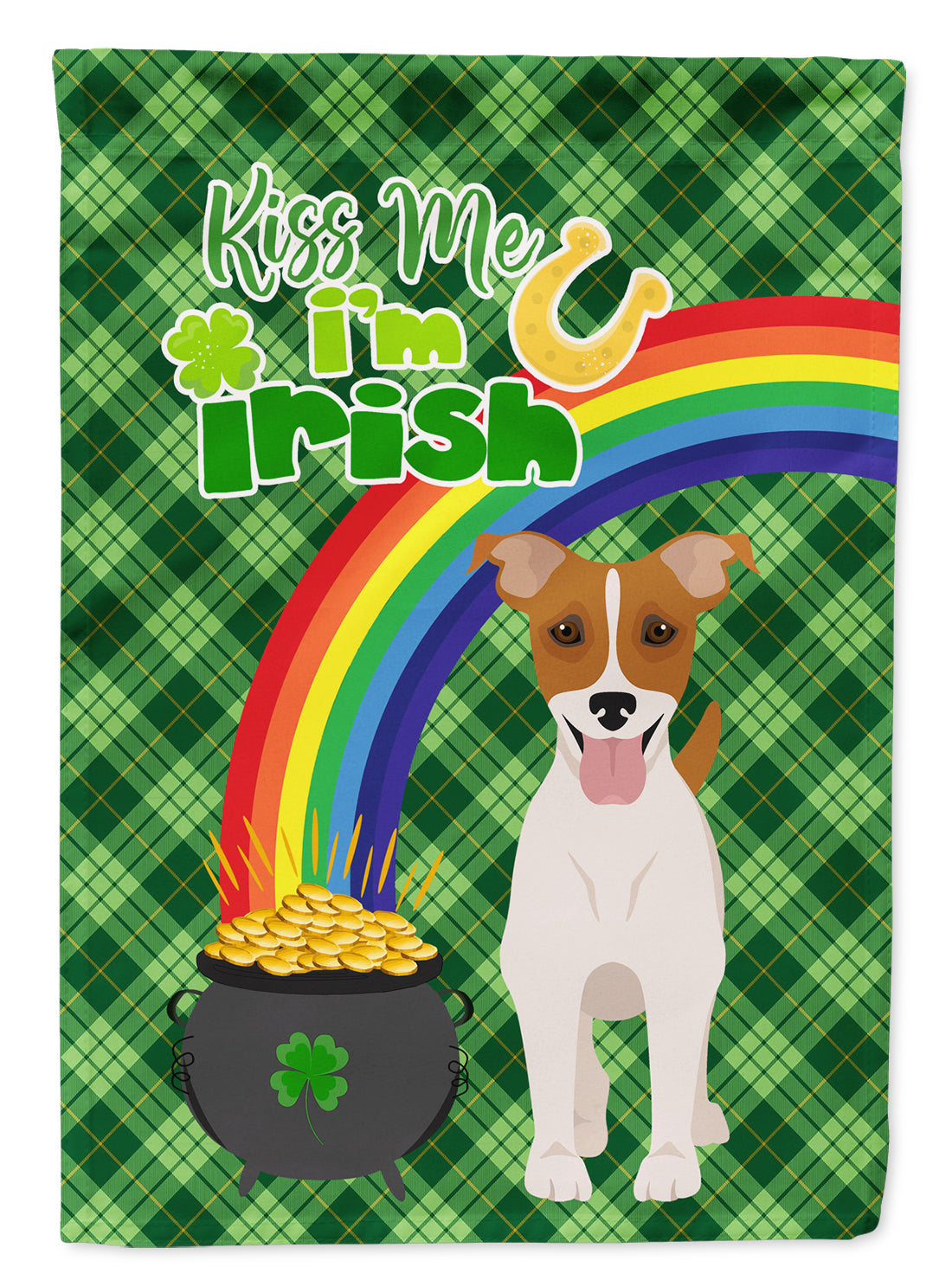 Brown White Smooth Jack Russell Terrier St. Patrick's Day Flag Garden Size  the-store.com.